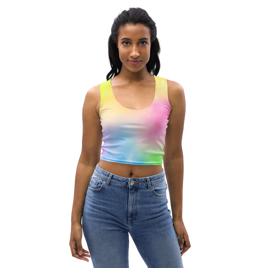 Women's Colorful Pastel Watercolor Buttery Soft Crop Top- Quick-Drying UPF 50+ Stretch Top