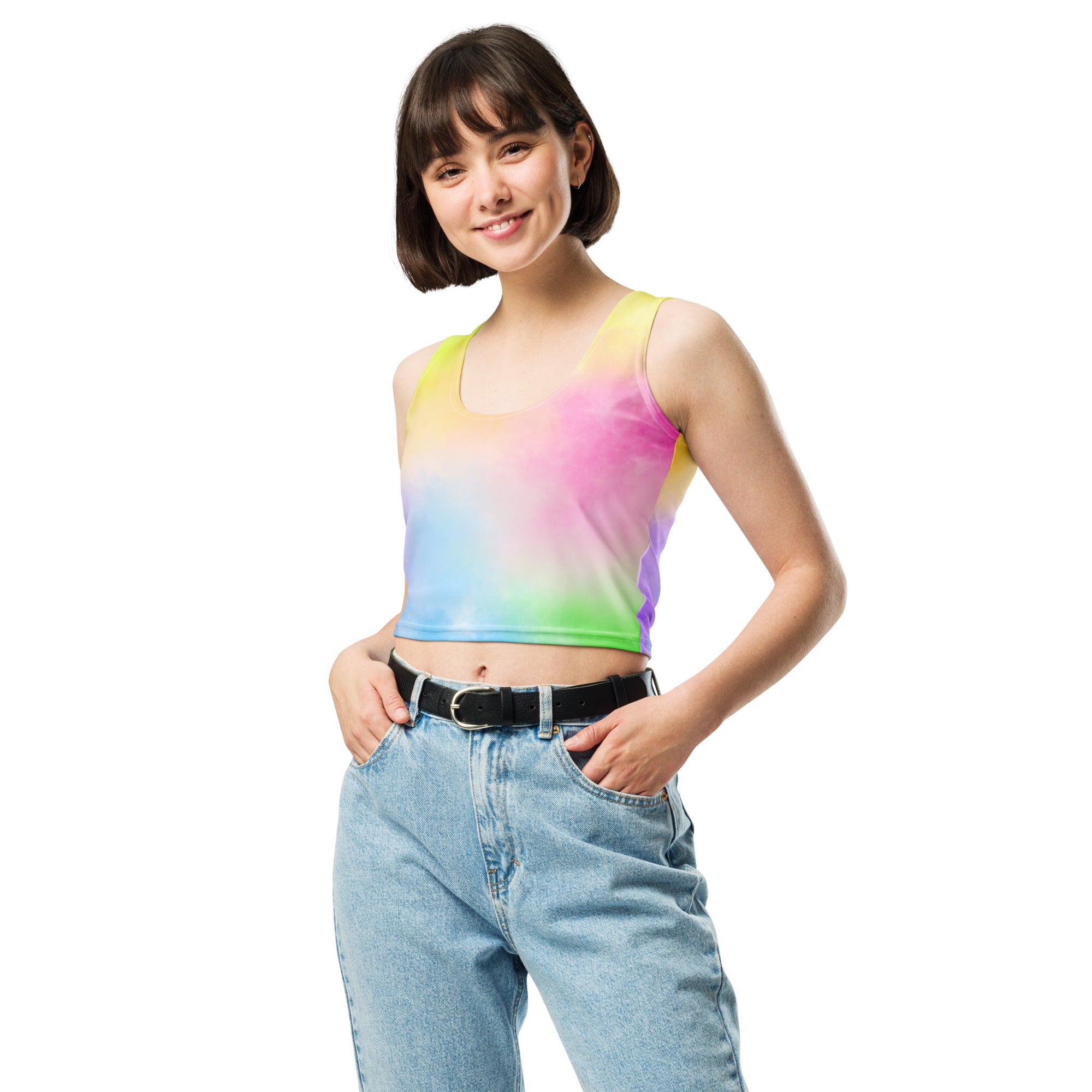 Women's Colorful Pastel Watercolor Buttery Soft Crop Top- Quick-Drying UPF 50+ Stretch Top
