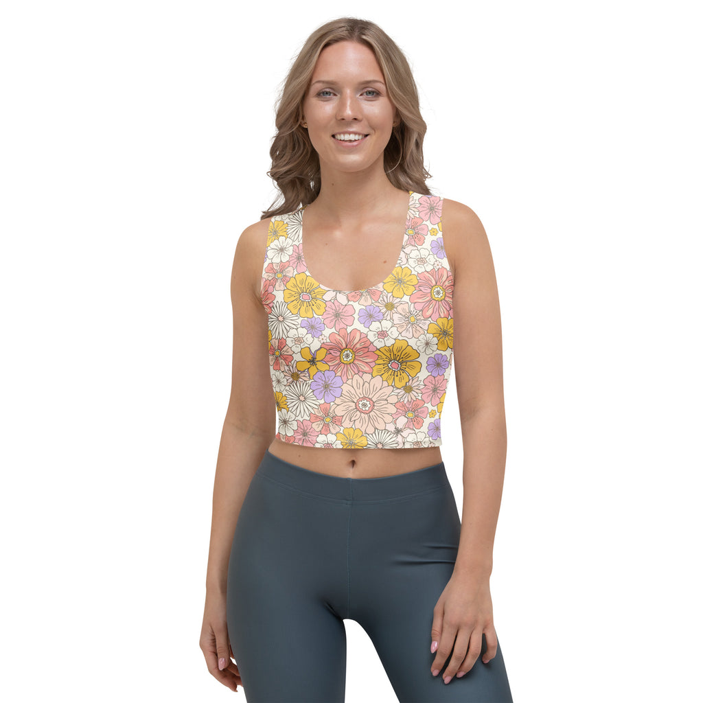 Women's Tropical Flower Print Buttery Soft Crop Top- Quick-Drying UPF 50+ Stretch Top