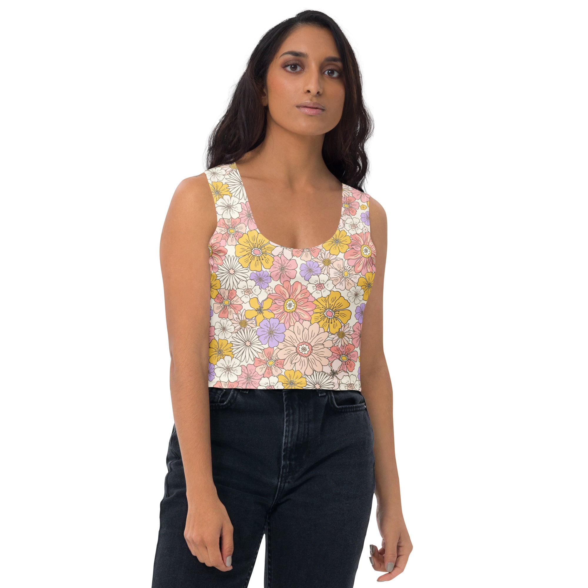 Women's Tropical Flower Print Buttery Soft Crop Top- Quick-Drying UPF 50+ Stretch Top
