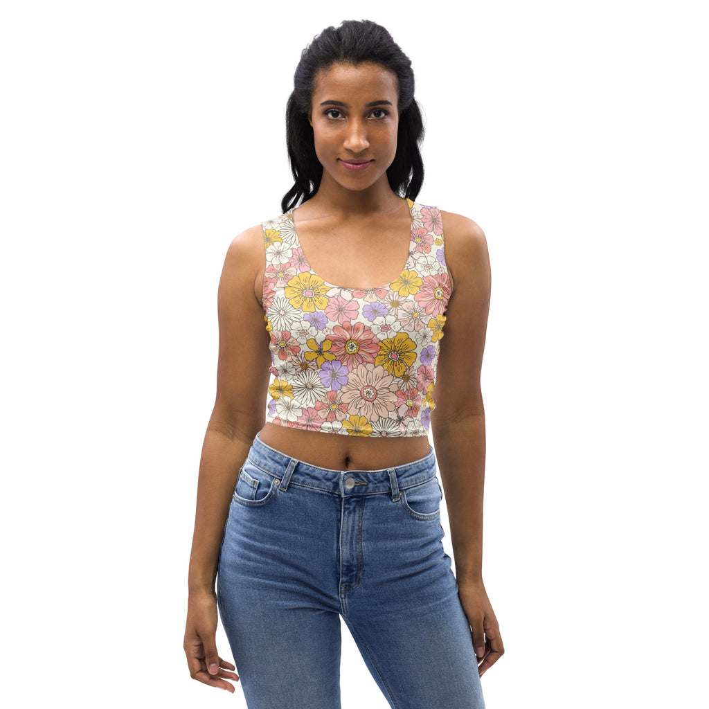 Women's Tropical Flower Print Buttery Soft Crop Top- Quick-Drying UPF 50+ Stretch Top