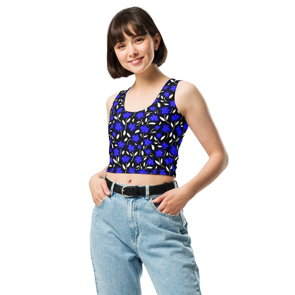 Women's Blue Floral Buttery Soft Crop Top- Quick-Drying UPF 50+ Stretch Top