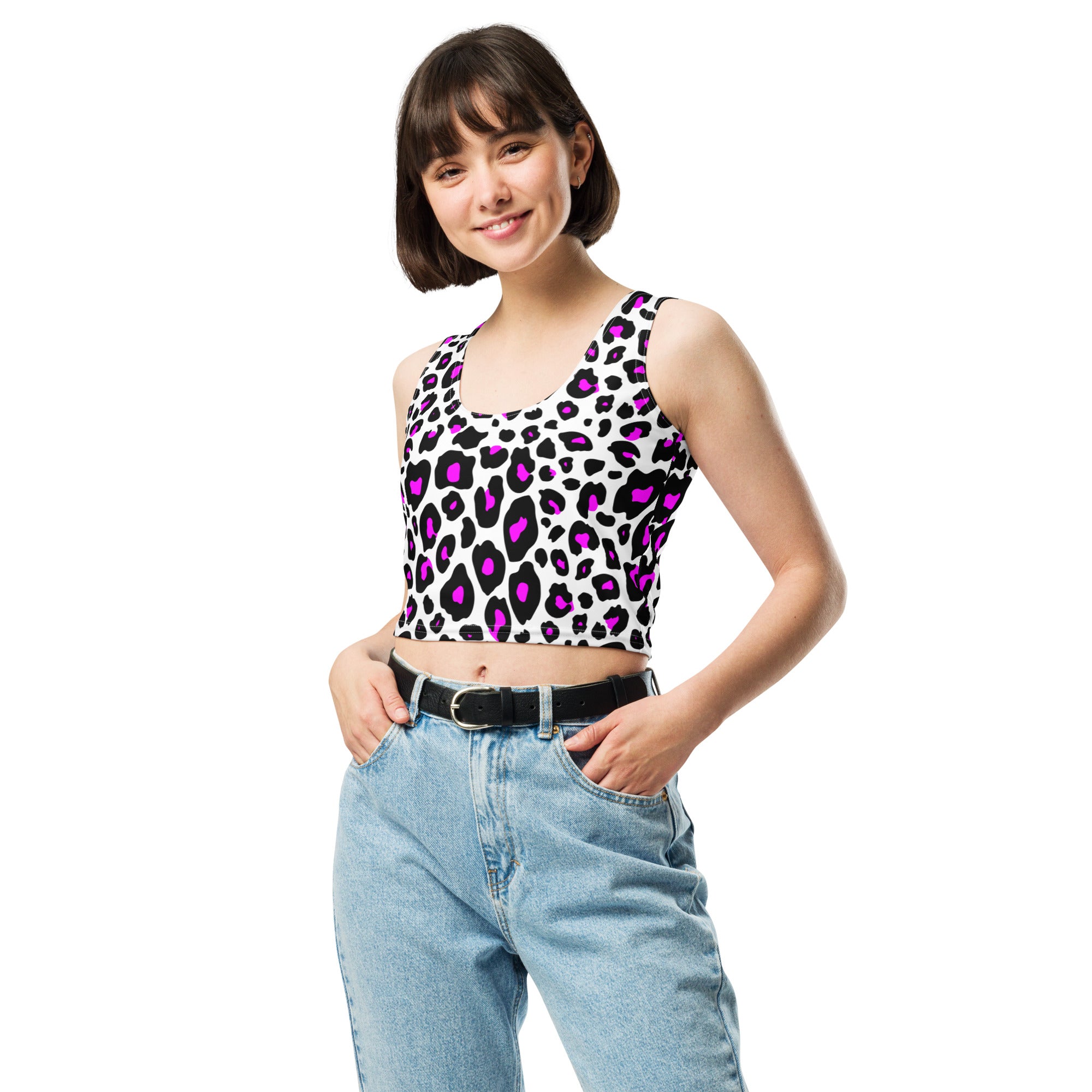 Women's Purple Leopard Buttery Soft Crop Top- Quick-Drying UPF 50+ Stretch Top