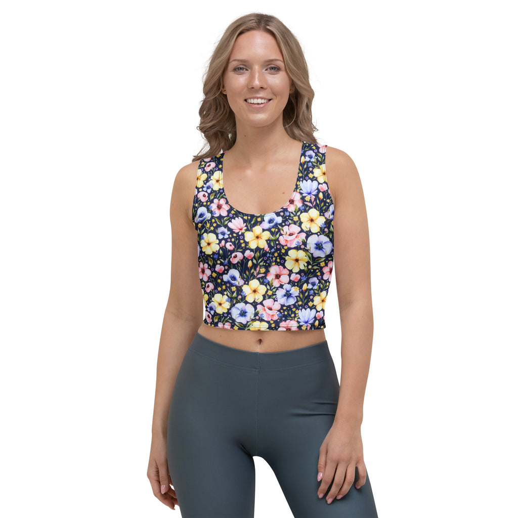 Women's Dark Wildflower Buttery Soft Crop Top- Quick-Drying UPF 50+ Stretch Top