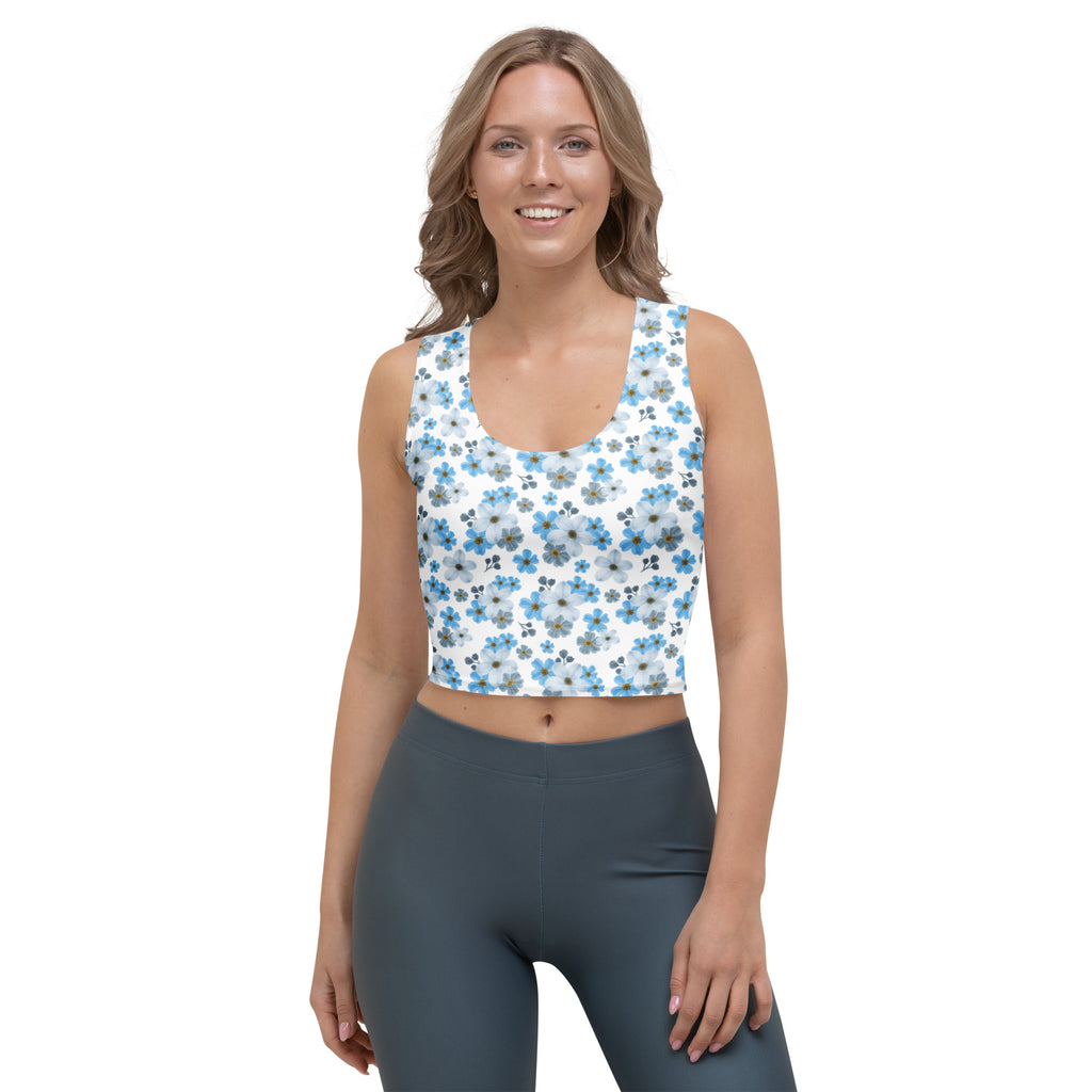 Women's Blue Daisy Buttery Soft Crop Top- Quick-Drying UPF 50+ Stretch Top