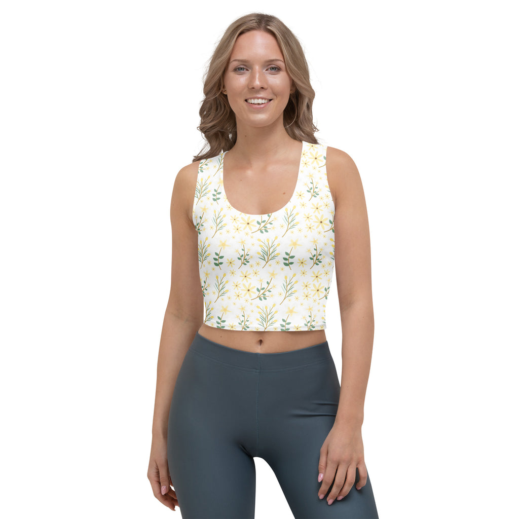 Women's Yellow Wildflower Buttery Soft Crop Top- Quick-Drying UPF 50+ Stretch Top
