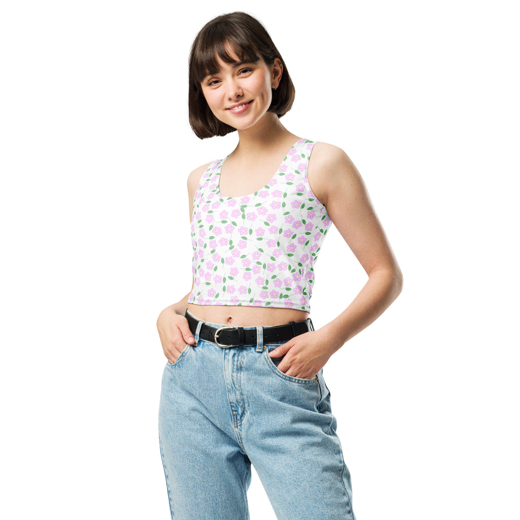 Women's Lavender Floral Buttery Soft Crop Top- Quick-Drying UPF 50+ Stretch Top