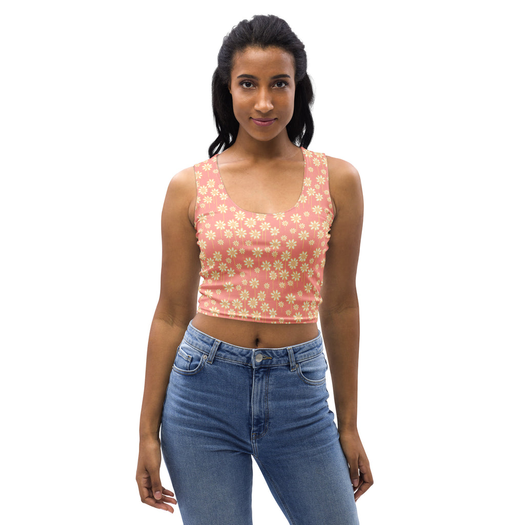 Women's Coral Daisy Buttery Soft Crop Top- Quick-Drying UPF 50+ Stretch Top