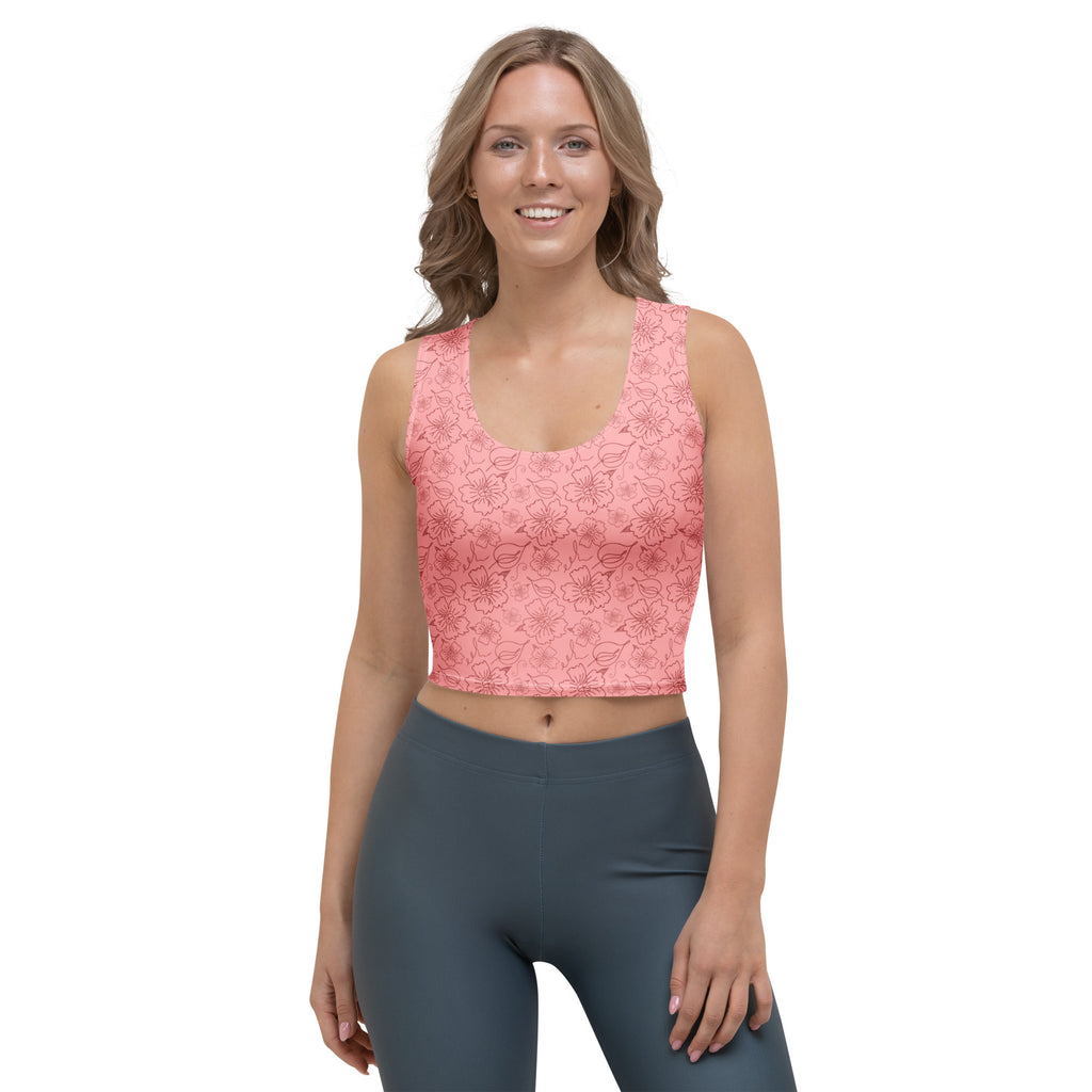 Women's Dusty Rose Floral Buttery Soft Crop Top- Quick-Drying UPF 50+ Stretch Top