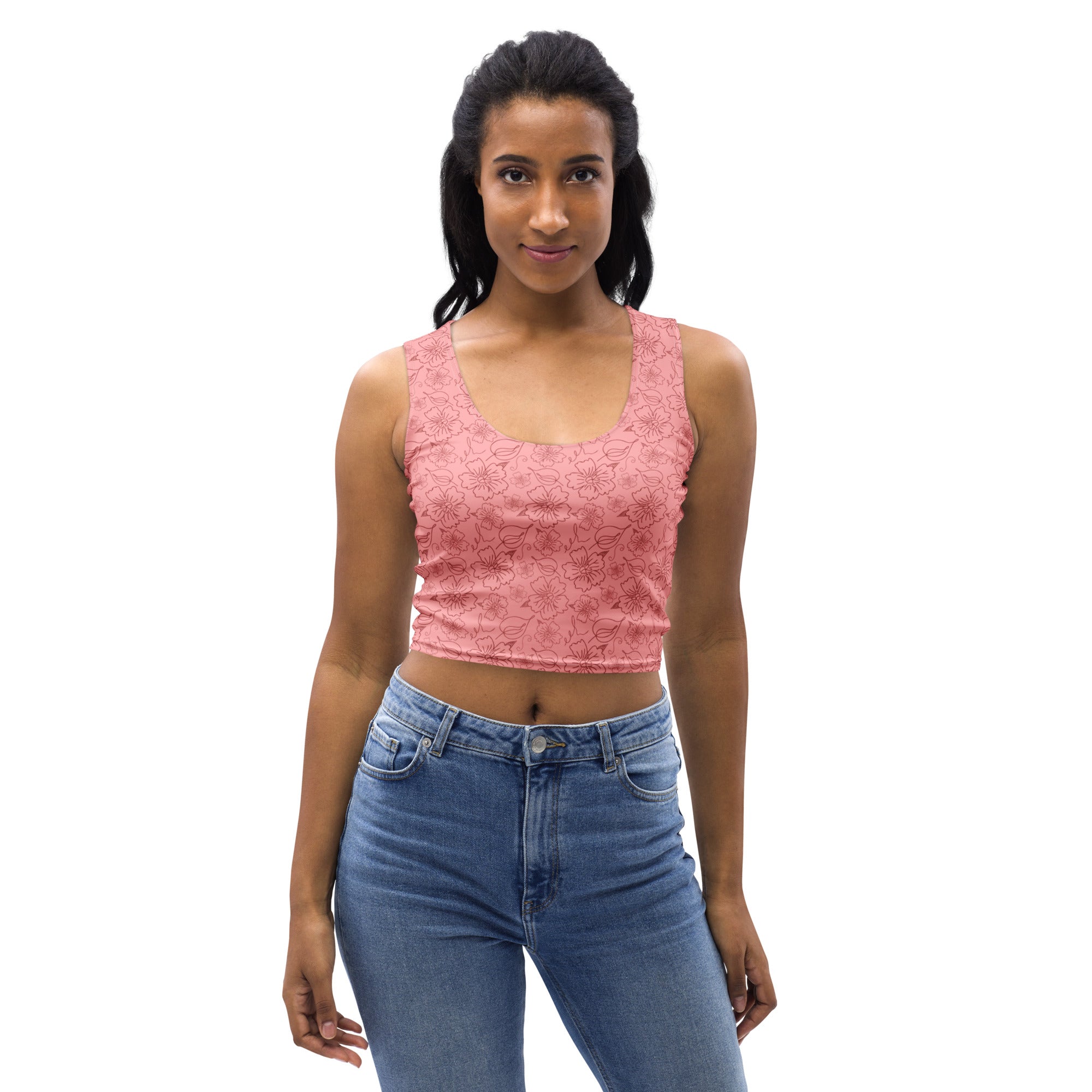 Women's Dusty Rose Floral Buttery Soft Crop Top- Quick-Drying UPF 50+ Stretch Top