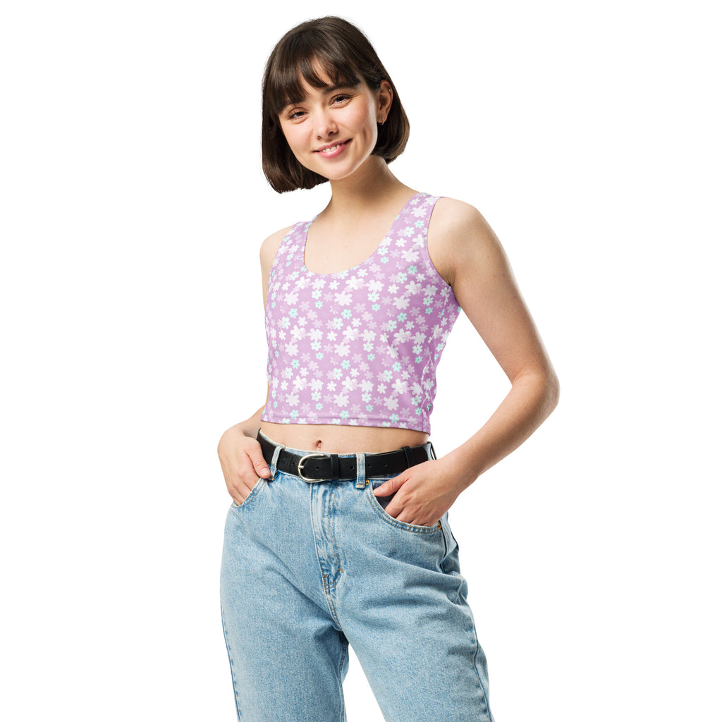 Women's Lavender Daisy Buttery Soft Crop Top- Quick-Drying UPF 50+ Stretch Top