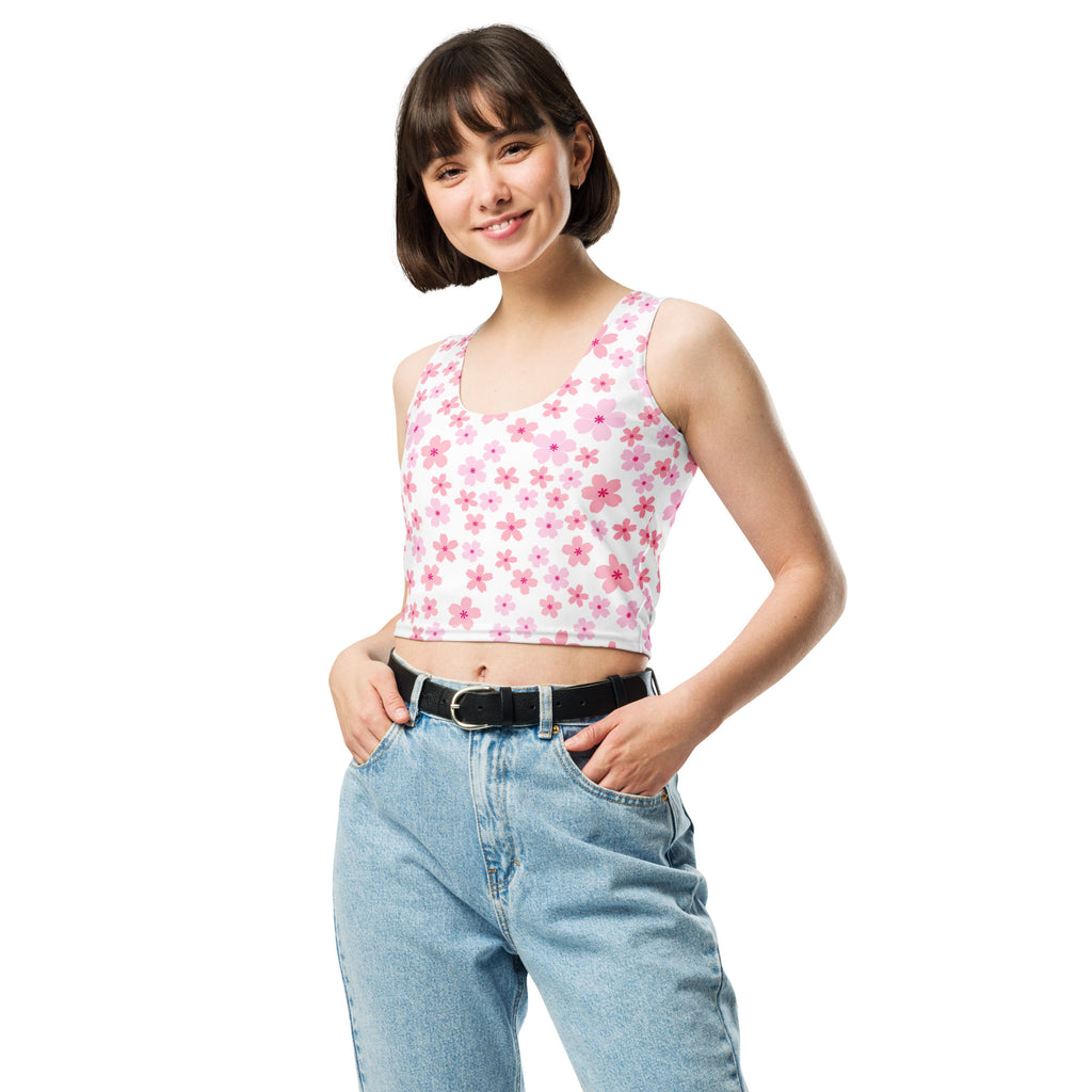 Women's Pink Blossom Buttery Soft Crop Top- Quick-Drying UPF 50+ Stretch Top