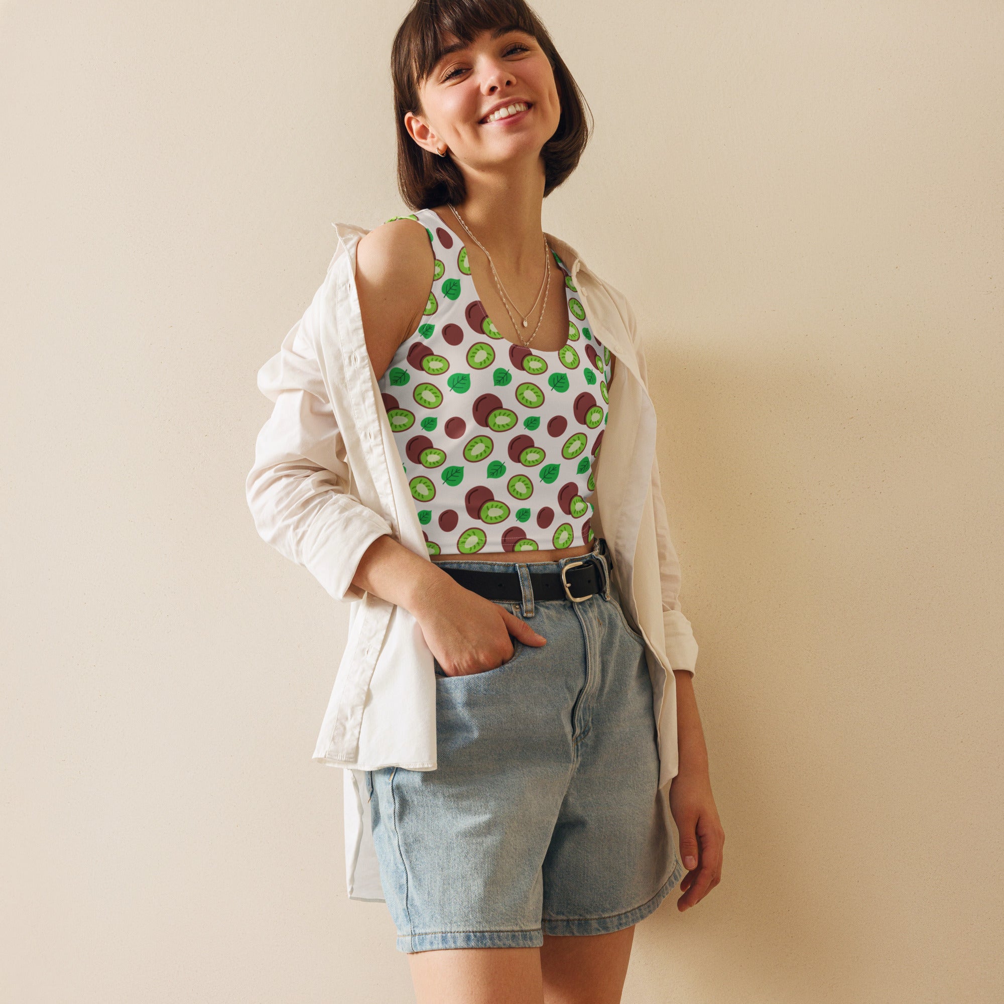 Women's Kiwi Fruit Buttery Soft Crop Top- Quick-Drying UPF 50+ Stretch Top