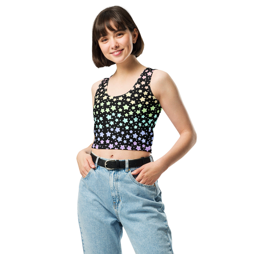 Women's Pastel Rainbow Star Buttery Soft Crop Top- Quick-Drying UPF 50+ Stretch Top