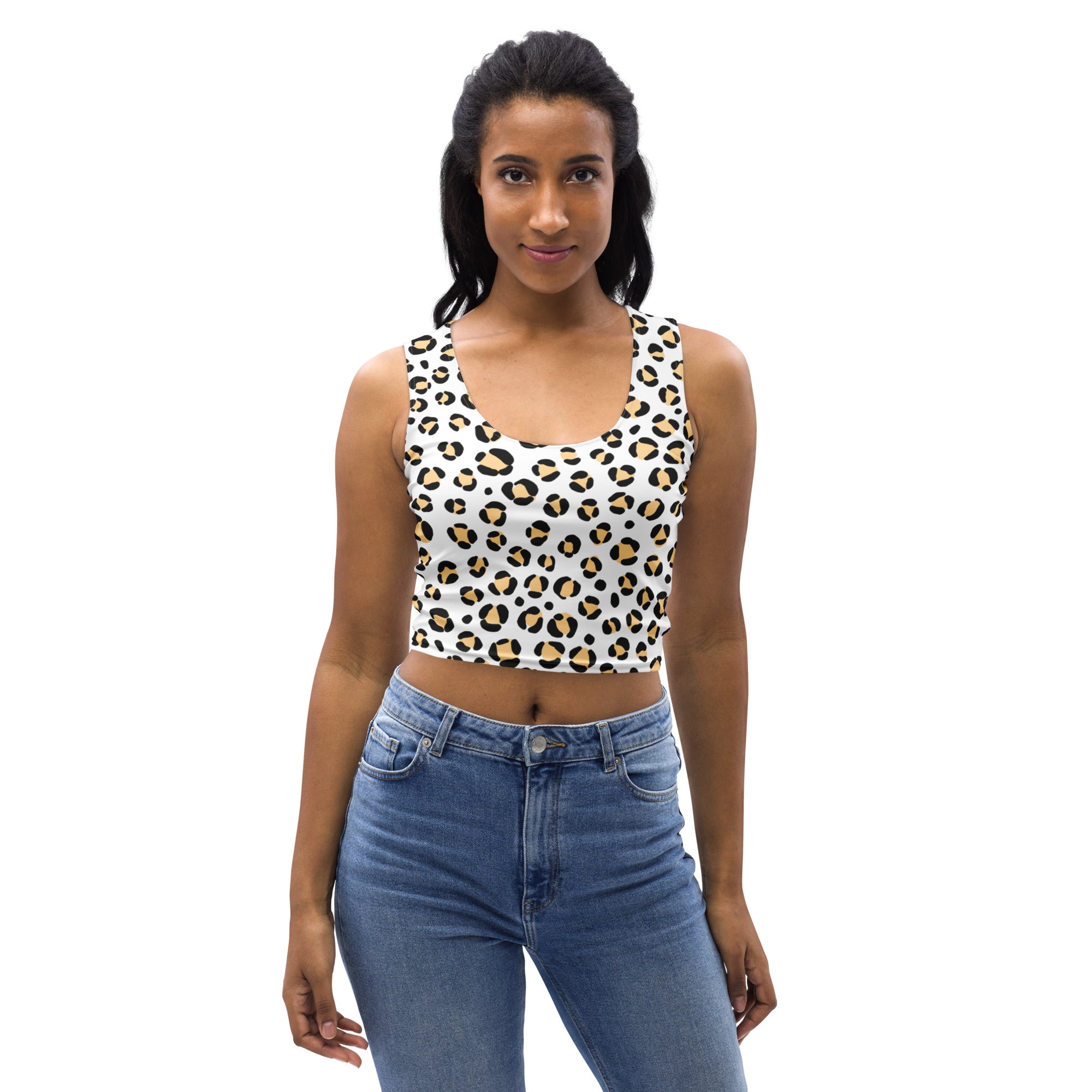 Women's Yellow Spotted Leopard Buttery Soft Crop Top- Quick-Drying UPF 50+ Stretch Top
