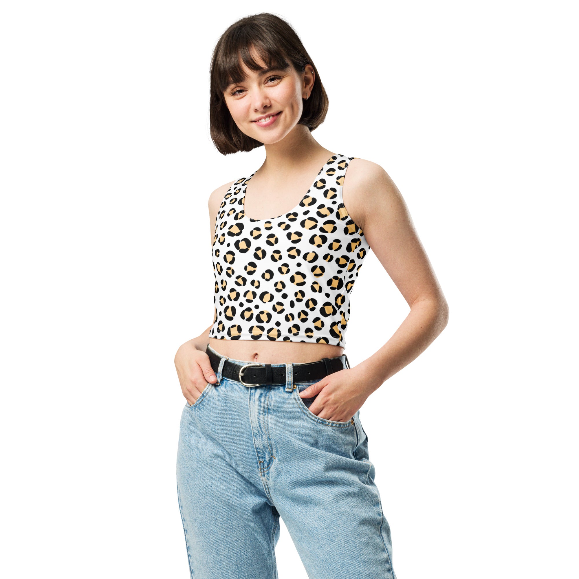 Women's Yellow Spotted Leopard Buttery Soft Crop Top- Quick-Drying UPF 50+ Stretch Top