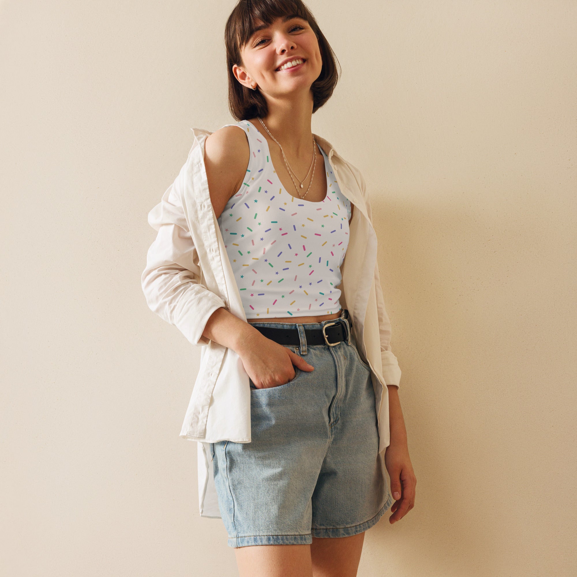 Women's Sprinkle Star Buttery Soft Crop Top- Quick-Drying UPF 50+ Stretch Top