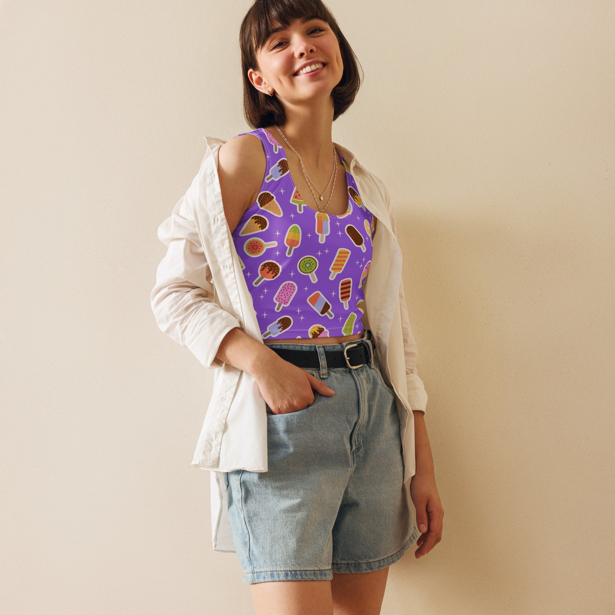 Women's Purple Popsicle Buttery Soft Crop Top- Quick-Drying UPF 50+ Stretch Top