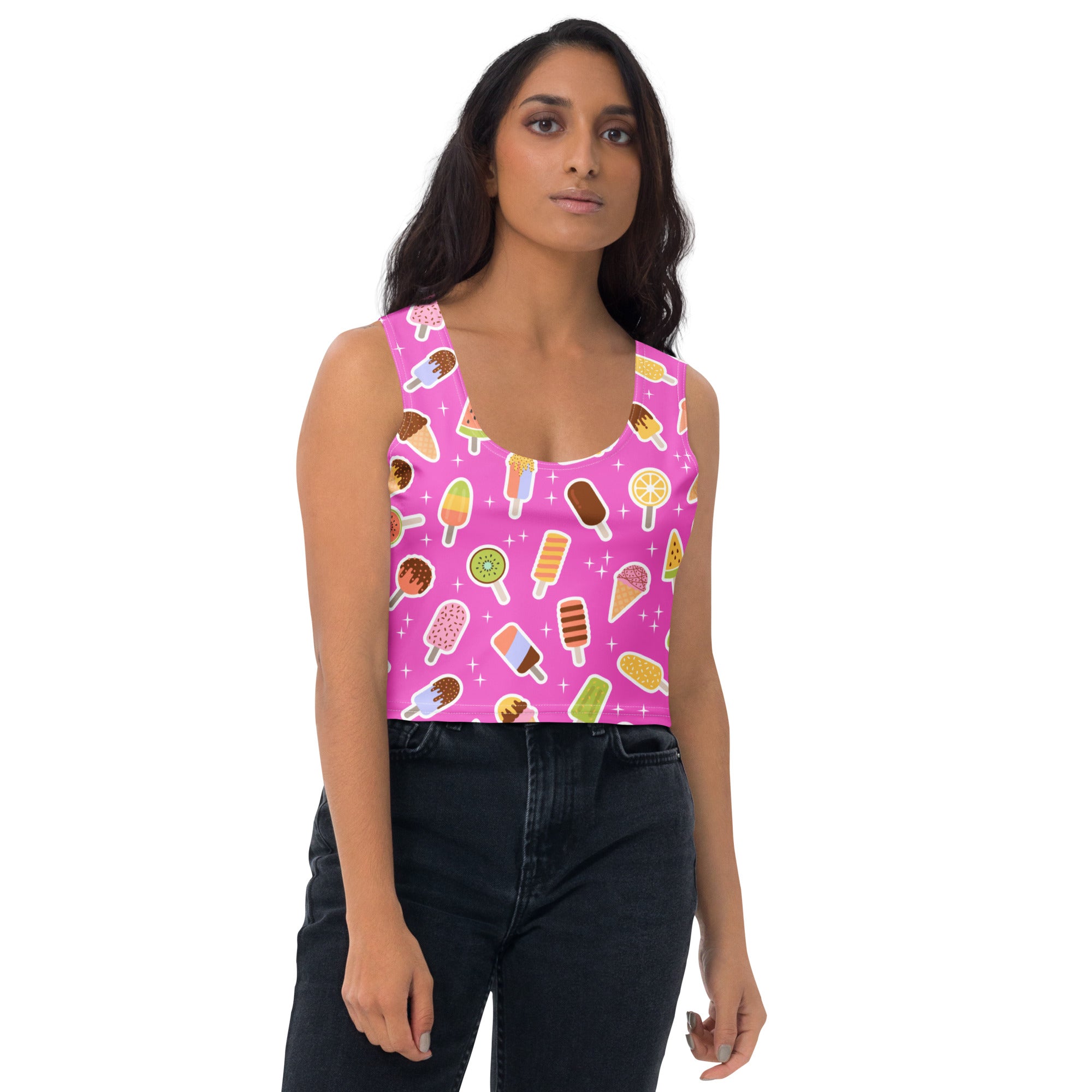 Women's Pink Popsicle Buttery Soft Crop Top- Quick-Drying UPF 50+ Stretch Top