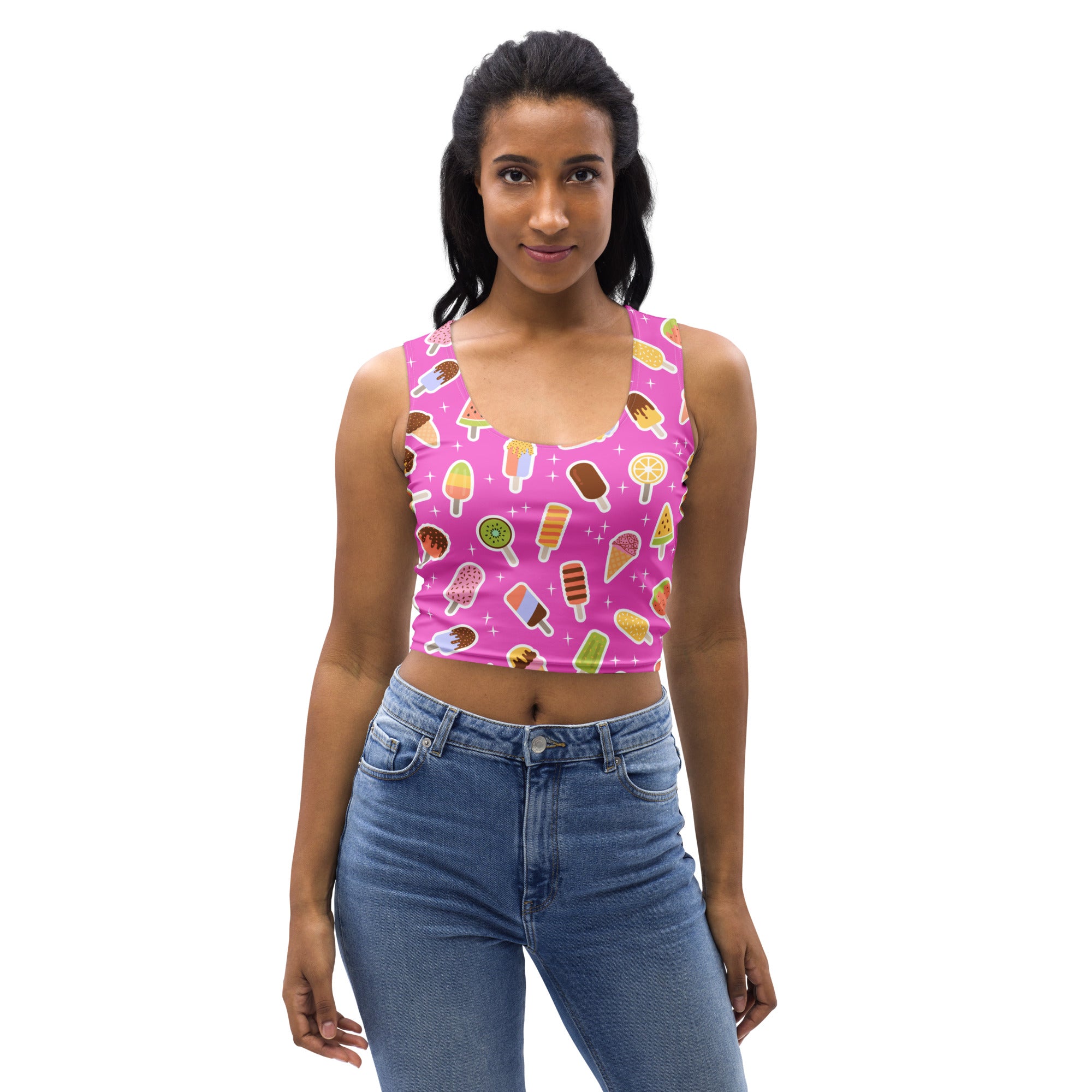 Women's Pink Popsicle Buttery Soft Crop Top- Quick-Drying UPF 50+ Stretch Top
