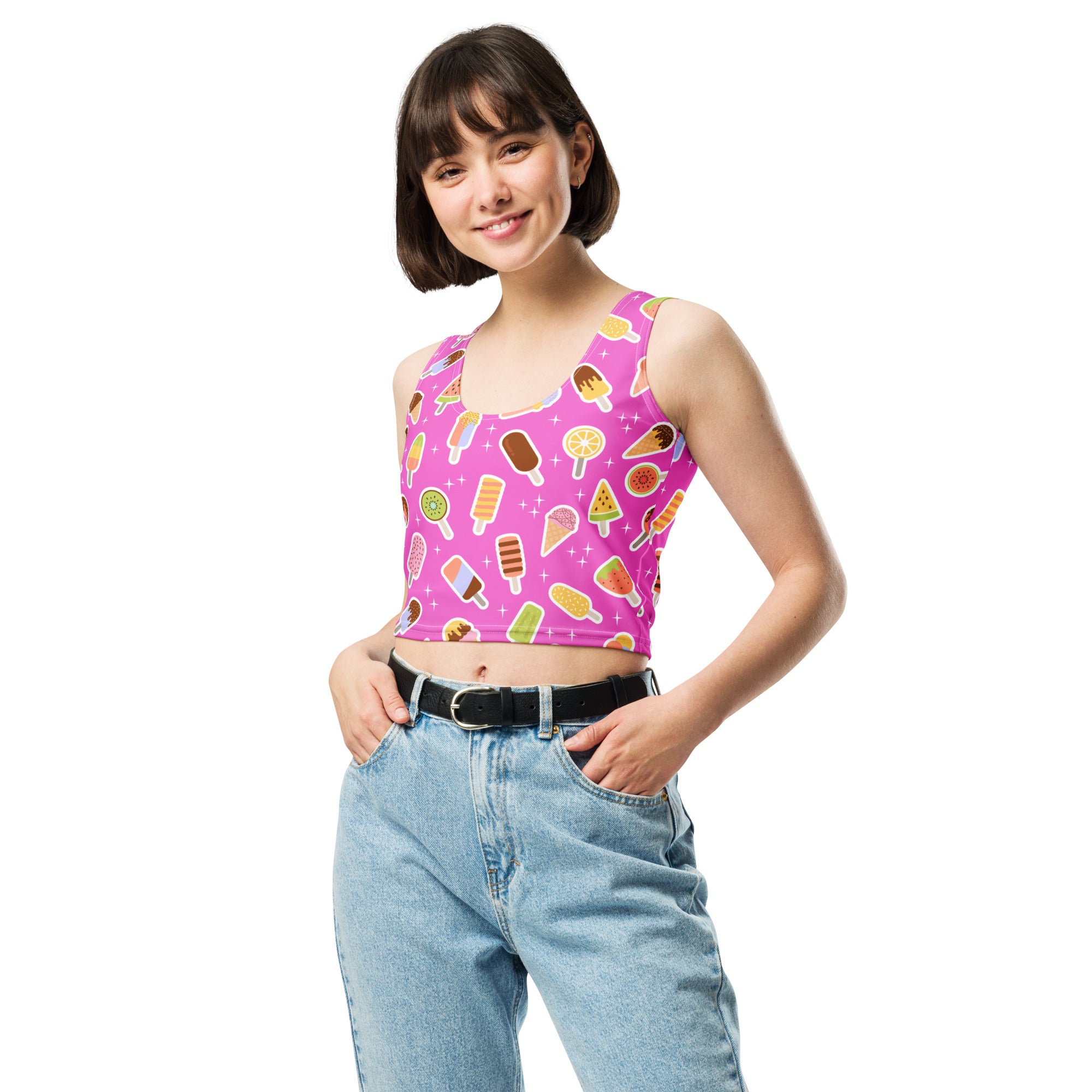 Women's Pink Popsicle Buttery Soft Crop Top- Quick-Drying UPF 50+ Stretch Top