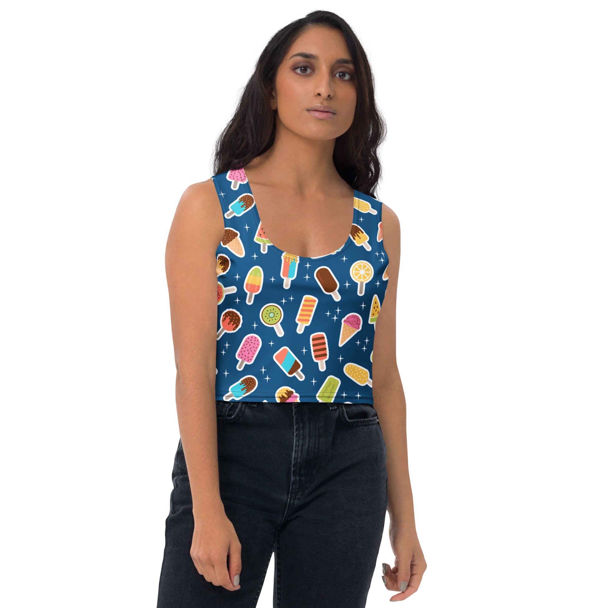 Women's Dark Blue Buttery Soft Crop Top- Quick-Drying UPF 50+ Stretch Top