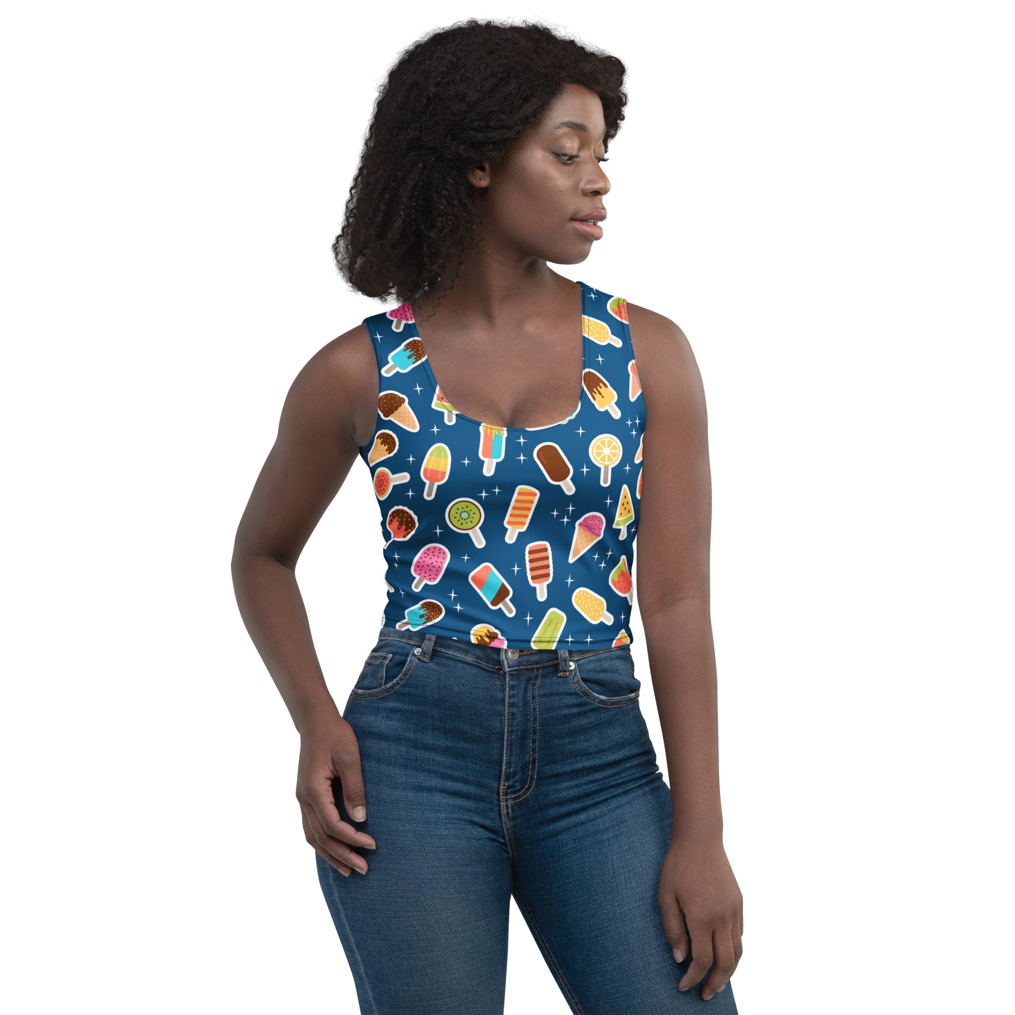 Women's Dark Blue Buttery Soft Crop Top- Quick-Drying UPF 50+ Stretch Top