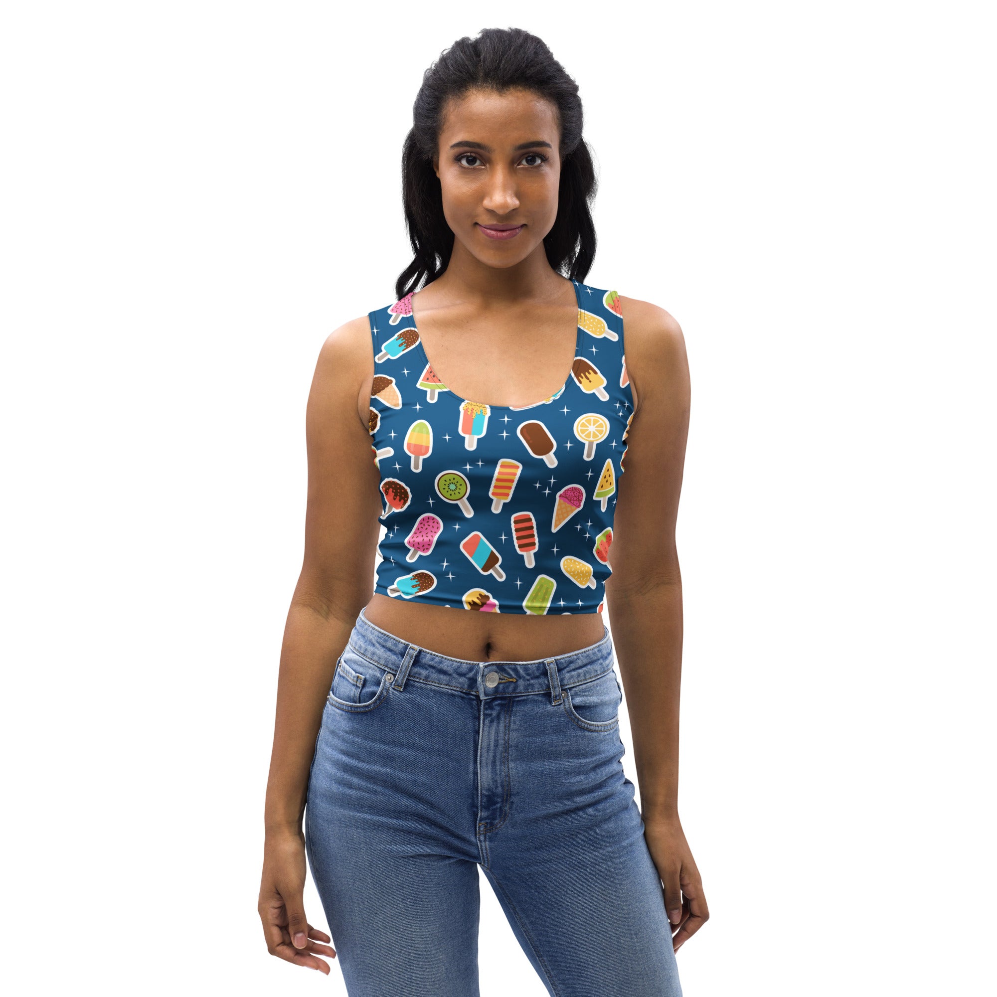 Women's Dark Blue Buttery Soft Crop Top- Quick-Drying UPF 50+ Stretch Top