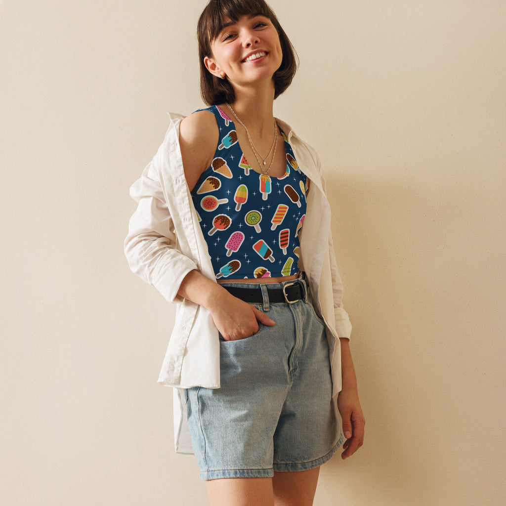 Women's Dark Blue Buttery Soft Crop Top- Quick-Drying UPF 50+ Stretch Top