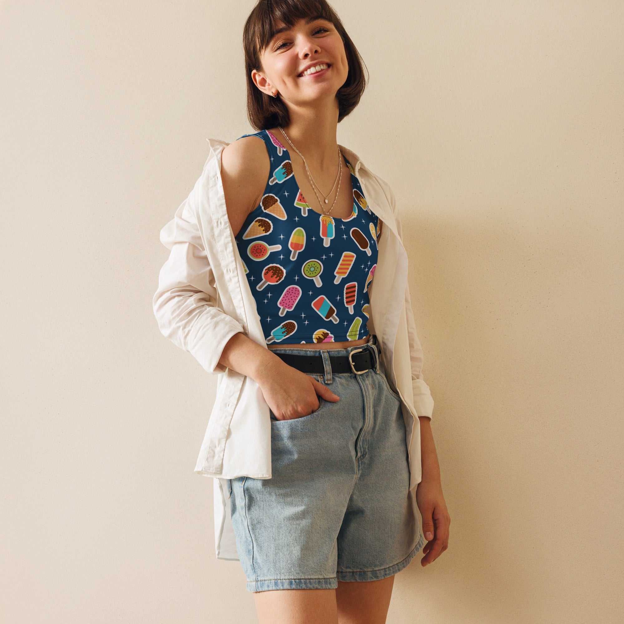 Women's Dark Blue Buttery Soft Crop Top- Quick-Drying UPF 50+ Stretch Top