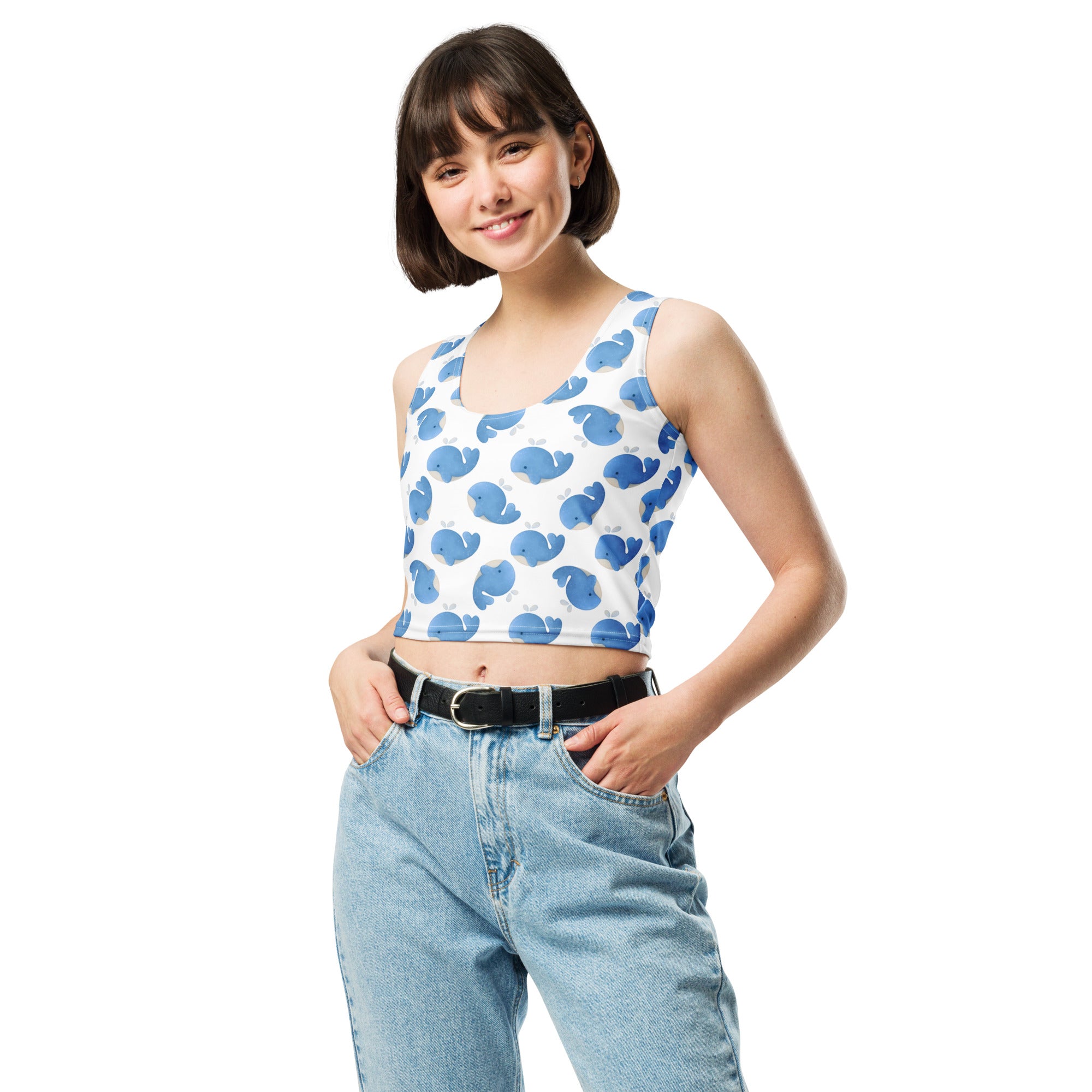 Women's Blue Whale Buttery Soft Crop Top- Quick-Drying UPF 50+ Stretch Top