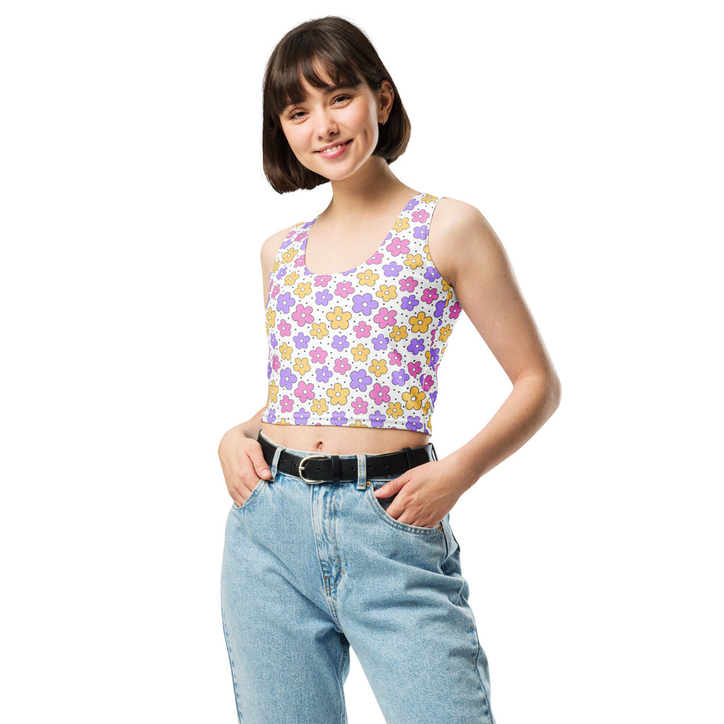 Women's Retro Flowers Buttery Soft Crop Top- Quick-Drying UPF 50+ Stretch Top