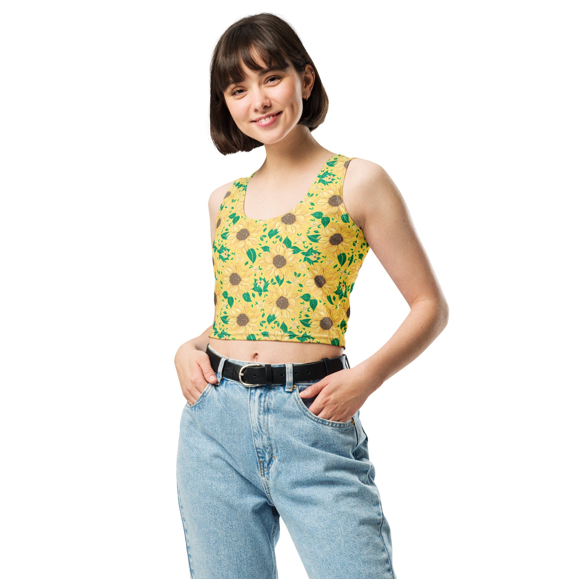 Women's Sunflower Buttery Soft Crop Top- Quick-Drying UPF 50+ Stretch Top