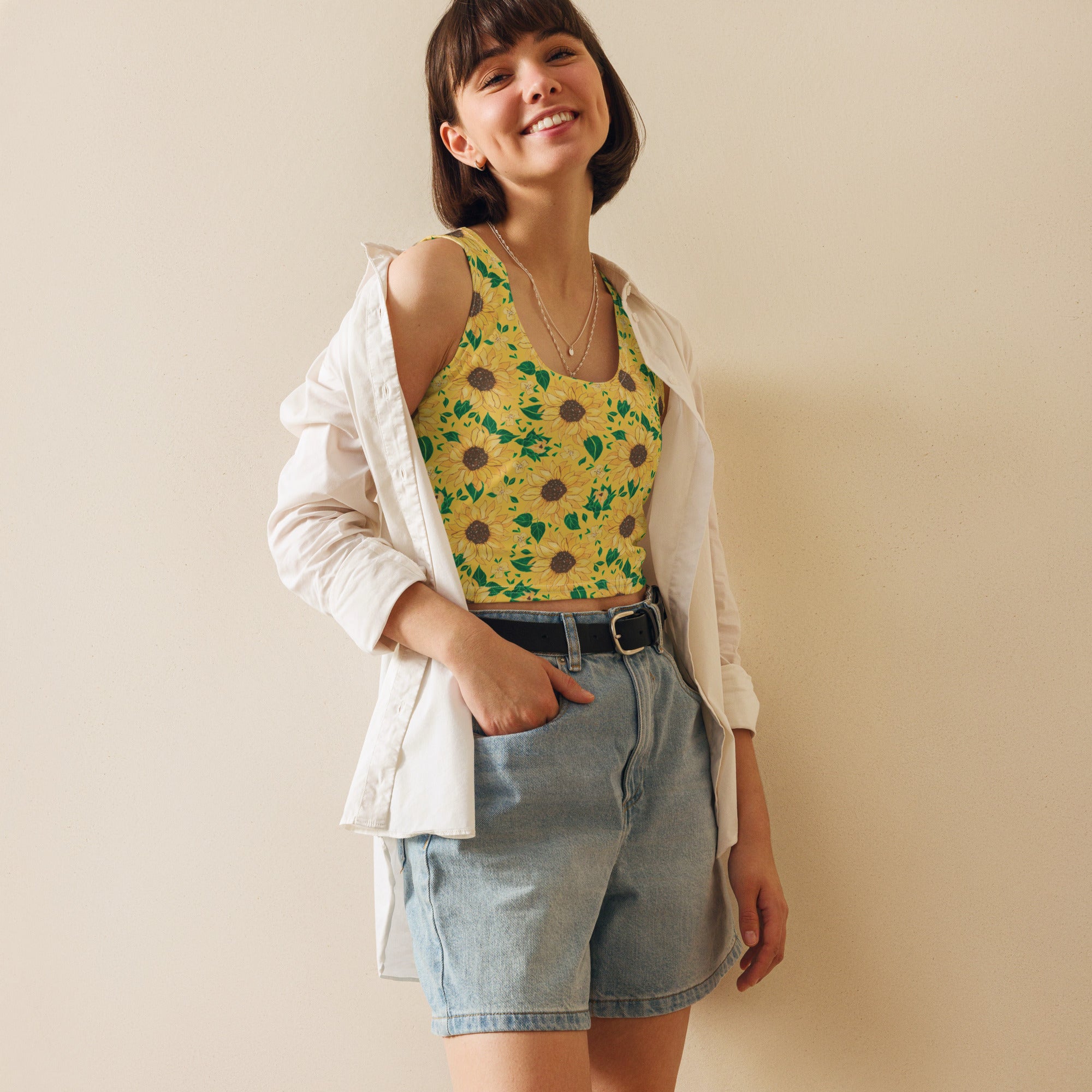 Women's Sunflower Buttery Soft Crop Top- Quick-Drying UPF 50+ Stretch Top