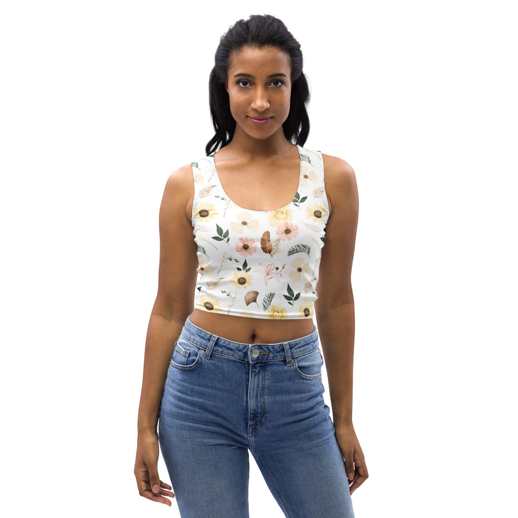 Women's Botanical Floral Garden Buttery Soft Crop Top- Quick-Drying UPF 50+ Stretch Top