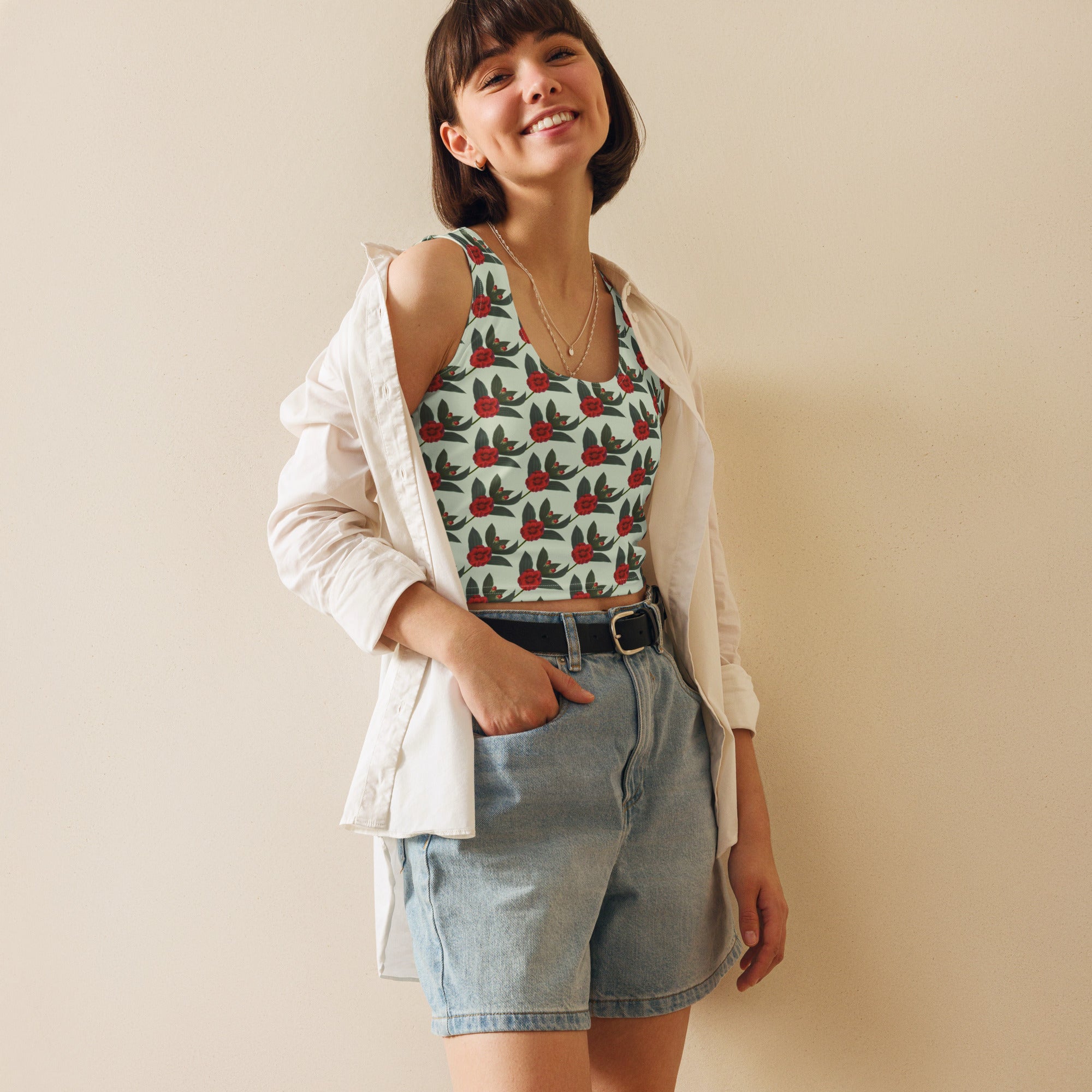 Women's Mint Rose Buttery Soft Crop Top- Quick-Drying UPF 50+ Stretch Top