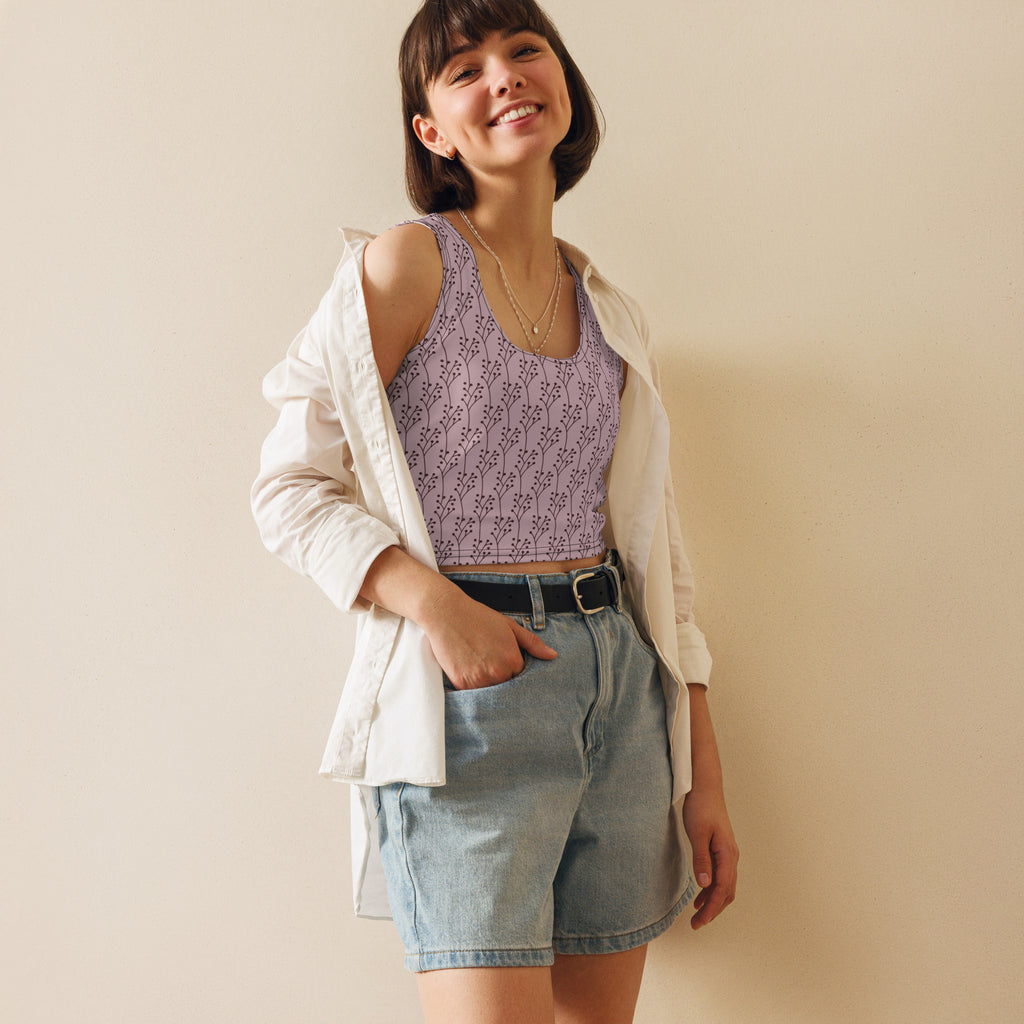 Women's Lavender Botanical Buttery Soft Crop Top- Quick-Drying UPF 50+ Stretch Top