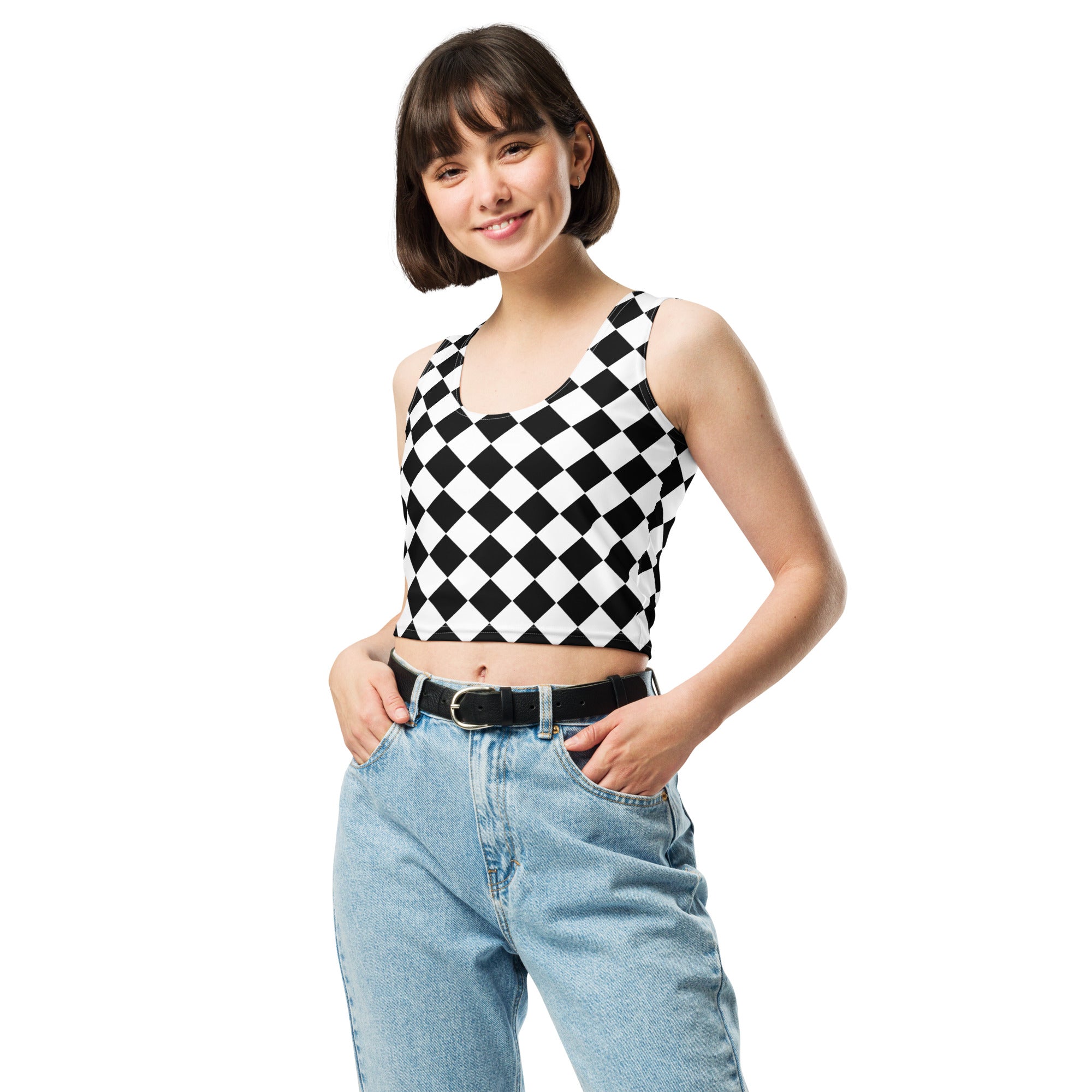 Women's Checkered Buttery Soft Crop Top- Quick-Drying UPF 50+ Stretch Top