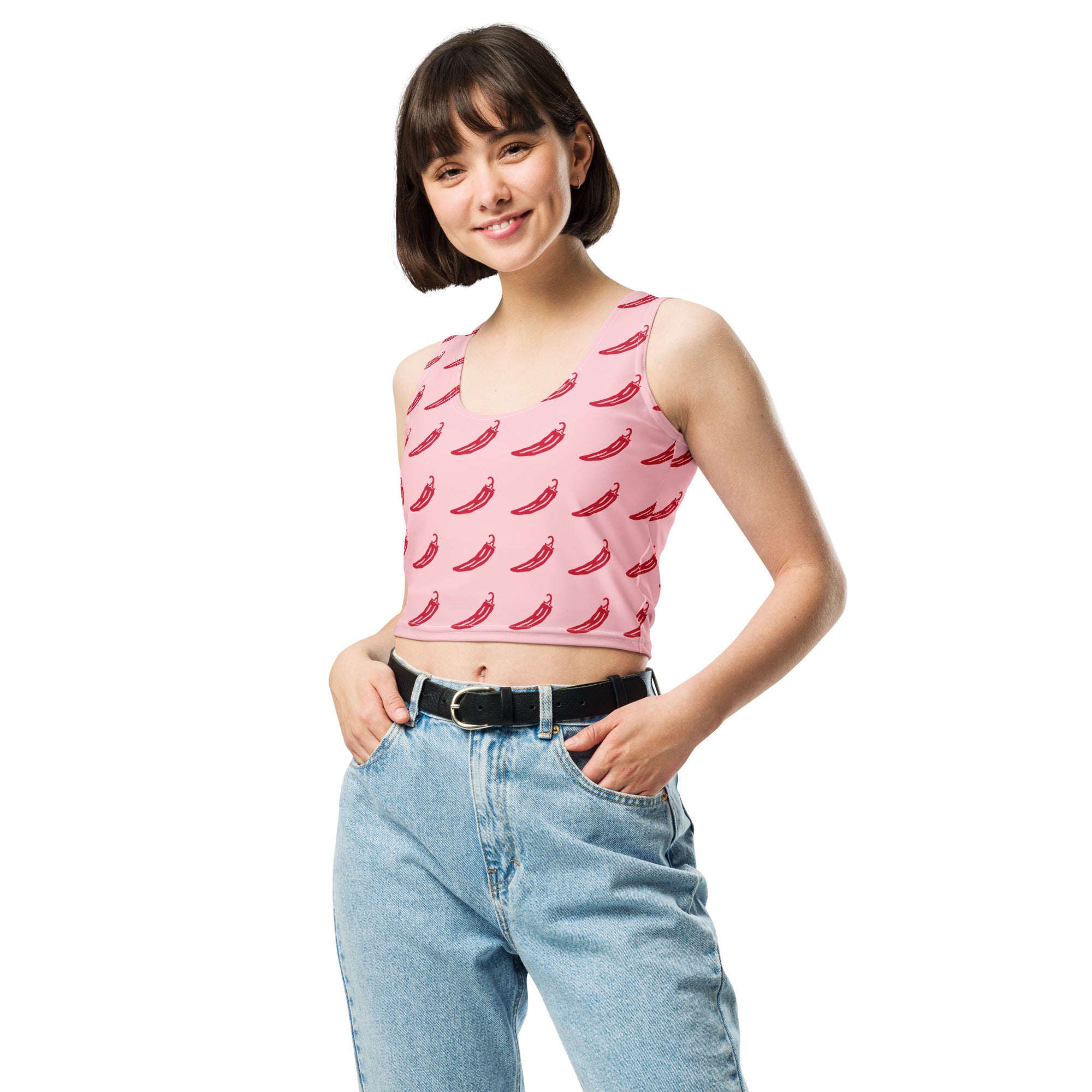 Women's Pink Chili Pepper Buttery Soft Crop Top- Quick-Drying UPF 50+ Stretch Top
