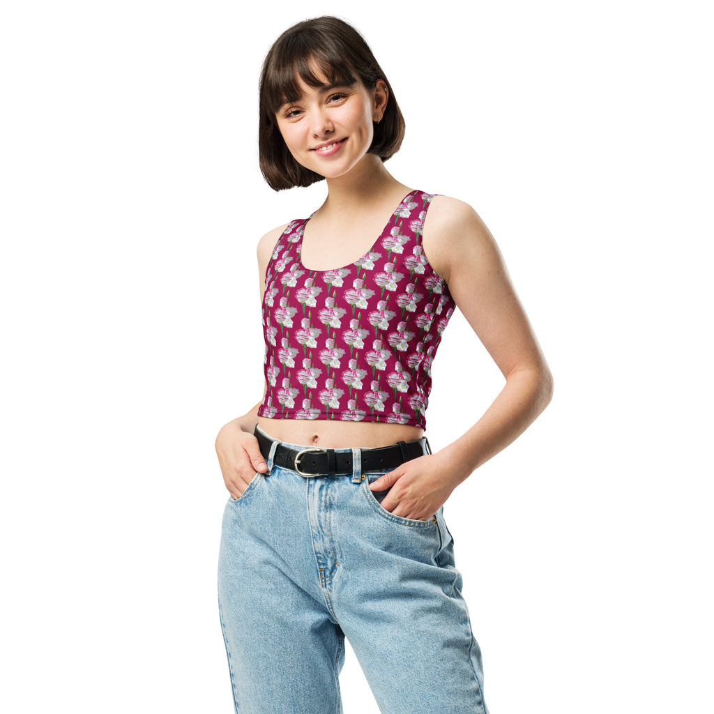 Women's Magenta Floral Buttery Soft Crop Top- Quick-Drying UPF 50+ Stretch Top