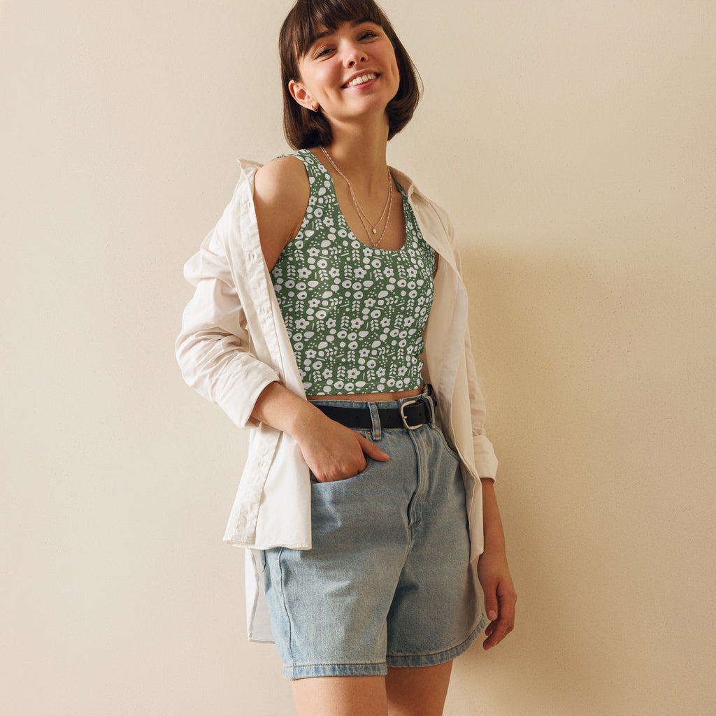 Women's Sage Green Buttery Soft Crop Top- Quick-Drying UPF 50+ Stretch Top
