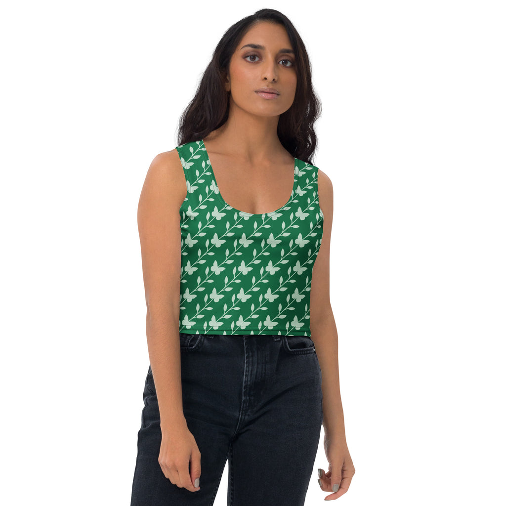 Women's Green Butterfly Buttery Soft Crop Top- Quick-Drying UPF 50+ Stretch Top