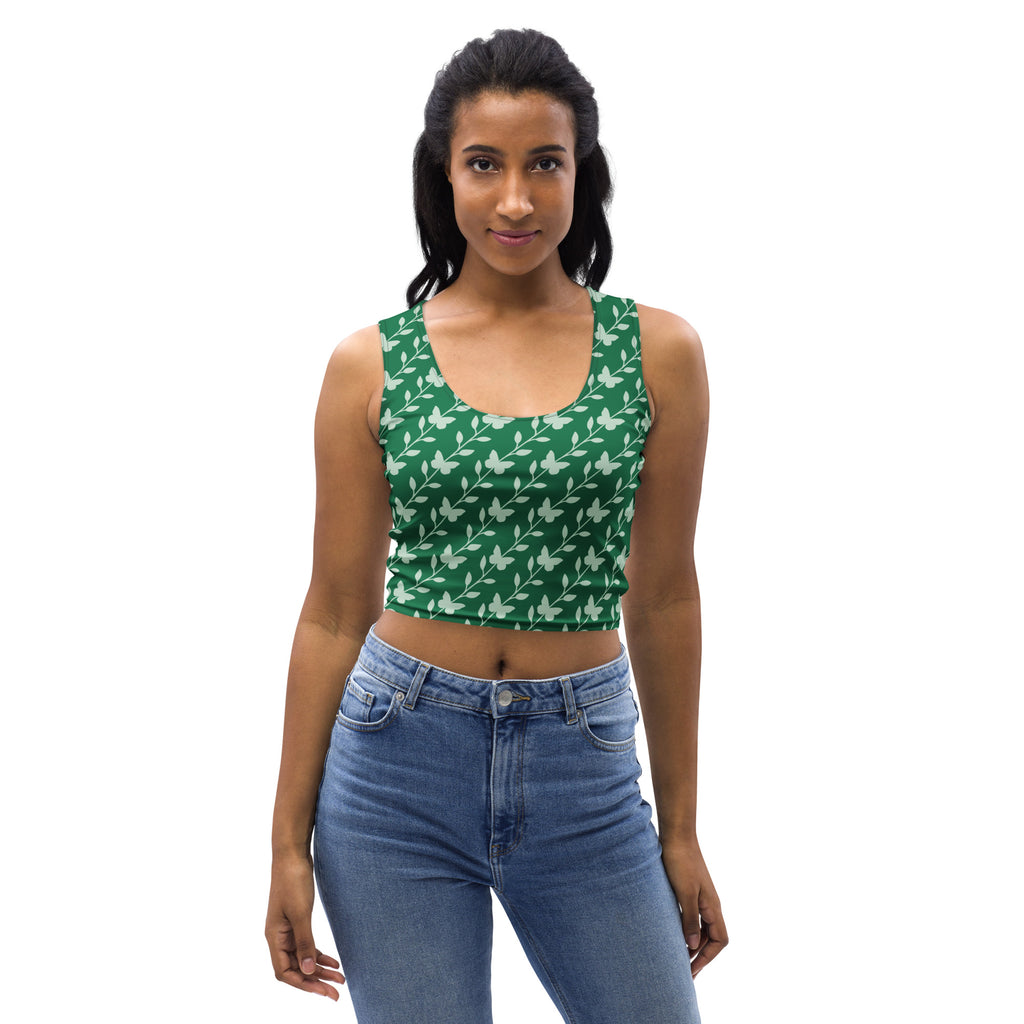 Women's Green Butterfly Buttery Soft Crop Top- Quick-Drying UPF 50+ Stretch Top