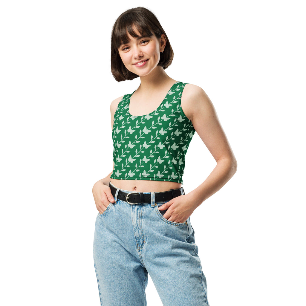 Women's Green Butterfly Buttery Soft Crop Top- Quick-Drying UPF 50+ Stretch Top