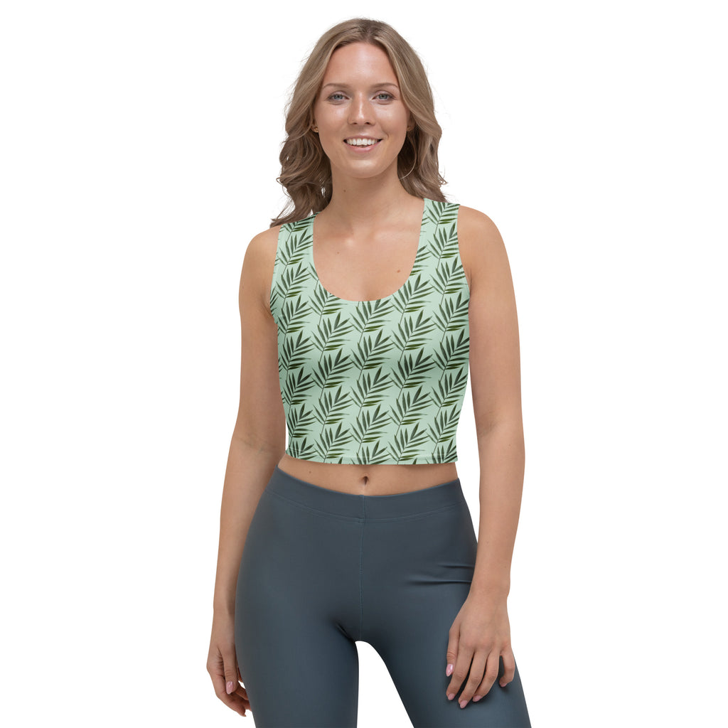 Women's Sage Palm Leaf Buttery Soft Crop Top- Quick-Drying UPF 50+ Stretch Top
