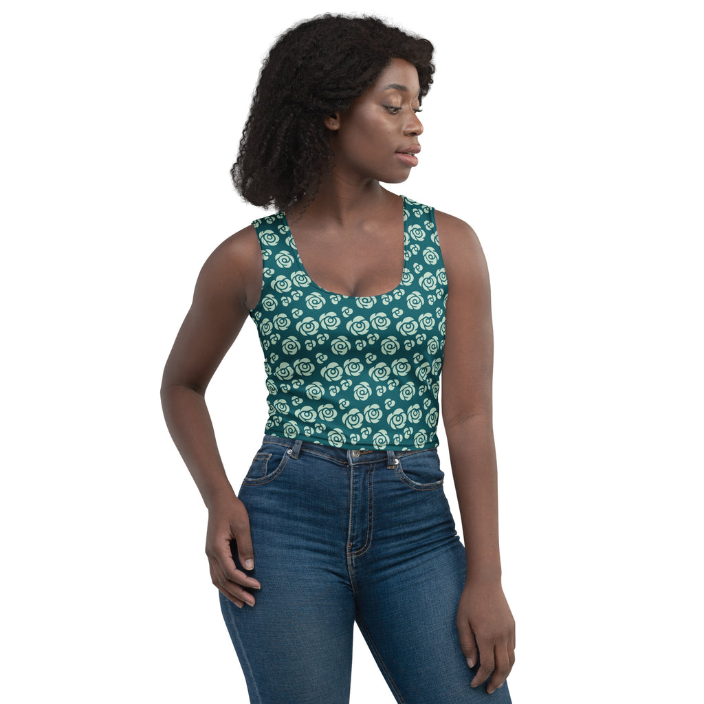 Women's Teal Rose Buttery Soft Crop Top- Quick-Drying UPF 50+ Stretch Top