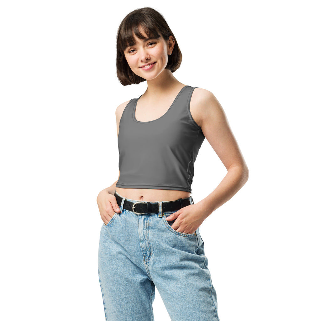 Women's Charcoal Gray Buttery Soft Crop Top- Quick-Drying UPF 50+ Stretch Top