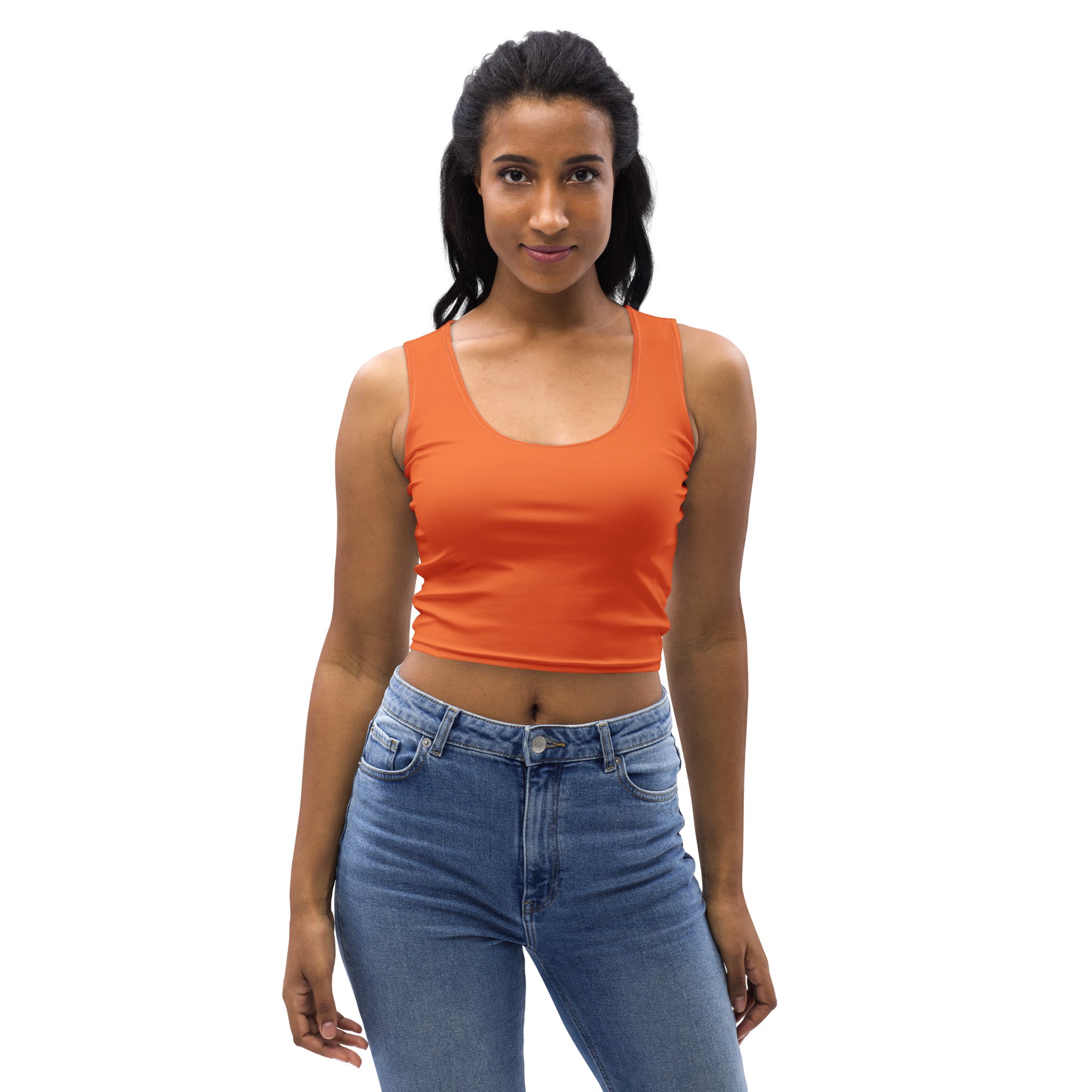 Women's Orange Buttery Soft Crop Top- Quick-Drying UPF 50+ Stretch Top