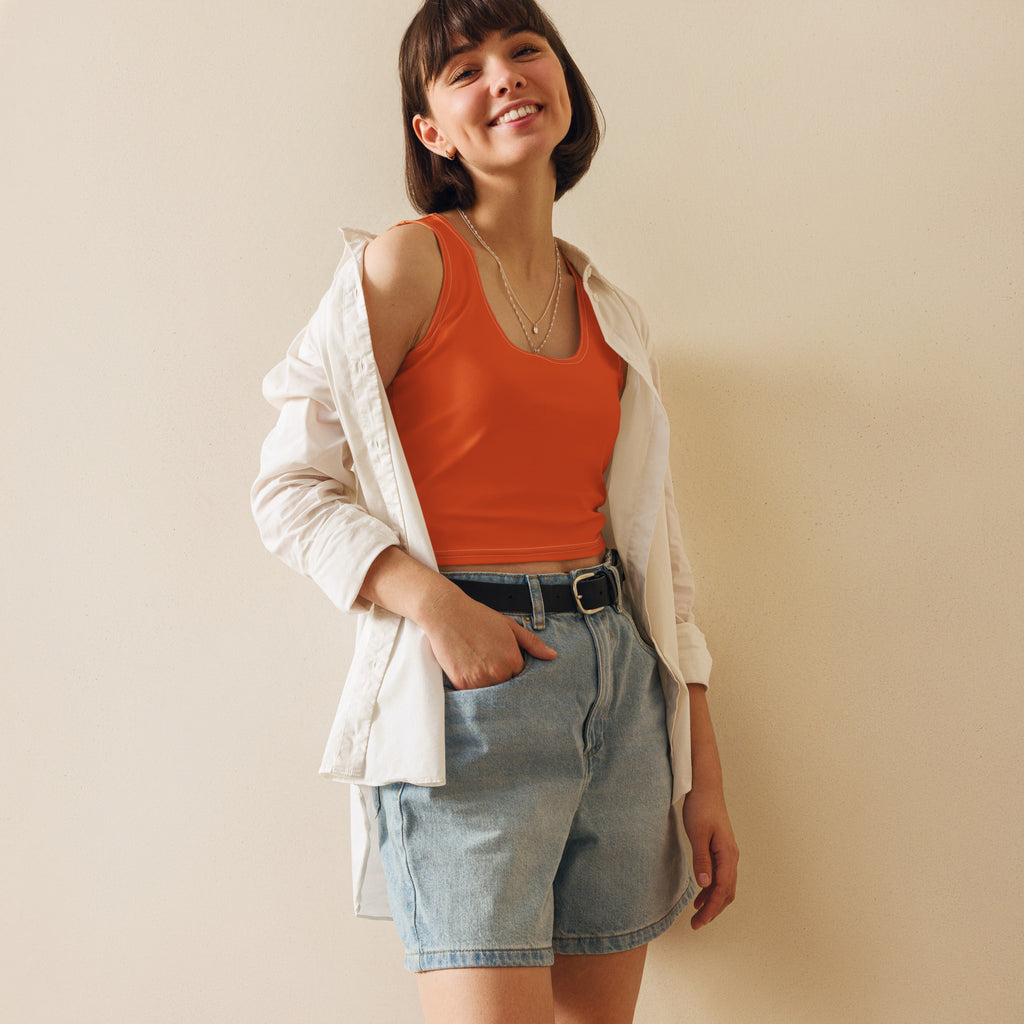 Women's Orange Buttery Soft Crop Top- Quick-Drying UPF 50+ Stretch Top