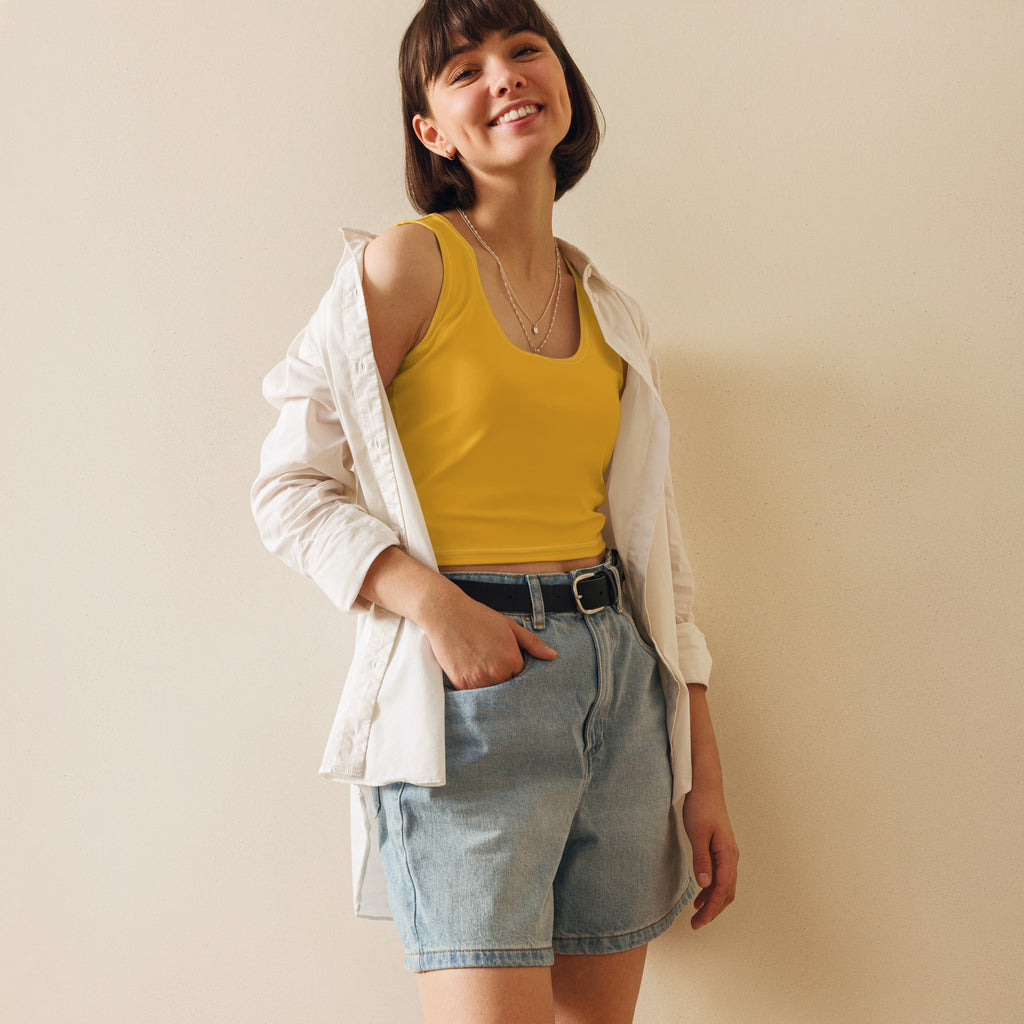 Women's Yellow Buttery Soft Crop Top- Quick-Drying UPF 50+ Stretch Top